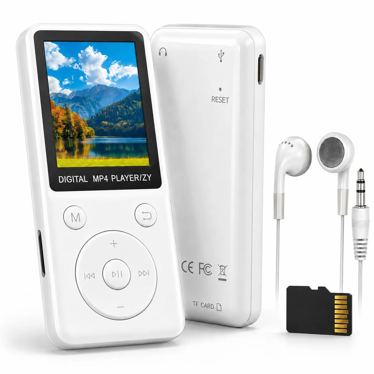 Reproductor MP3 Bluetooth 5.3 con Auriculares, Reproductor de Música Portátil, Pantalla TFT Color 1,8", Altavoz HD, Radio FM, Grabadora, E-Book/Vídeo, AUX Coche, Soporte de hasta 128