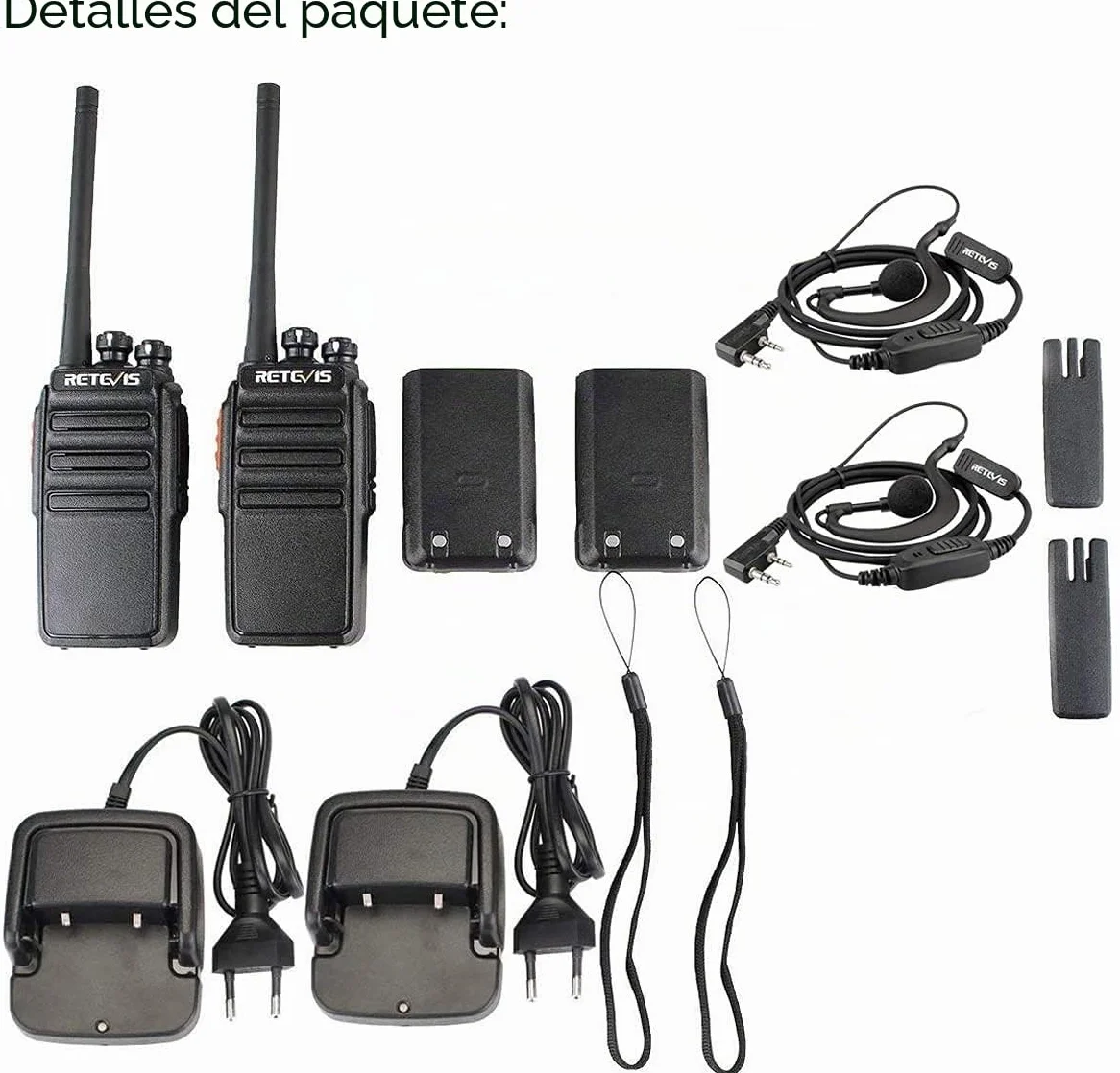 Retevis RT24 Walkie Talkie, Sonido es Claro Walkies Profesionales PMR446 sin Licencia 16 Canales CTCSS/DCS VOX Walkie Talkie con Auriculares y Cargador Europeo, para Adultos (Negro, 1 Par)