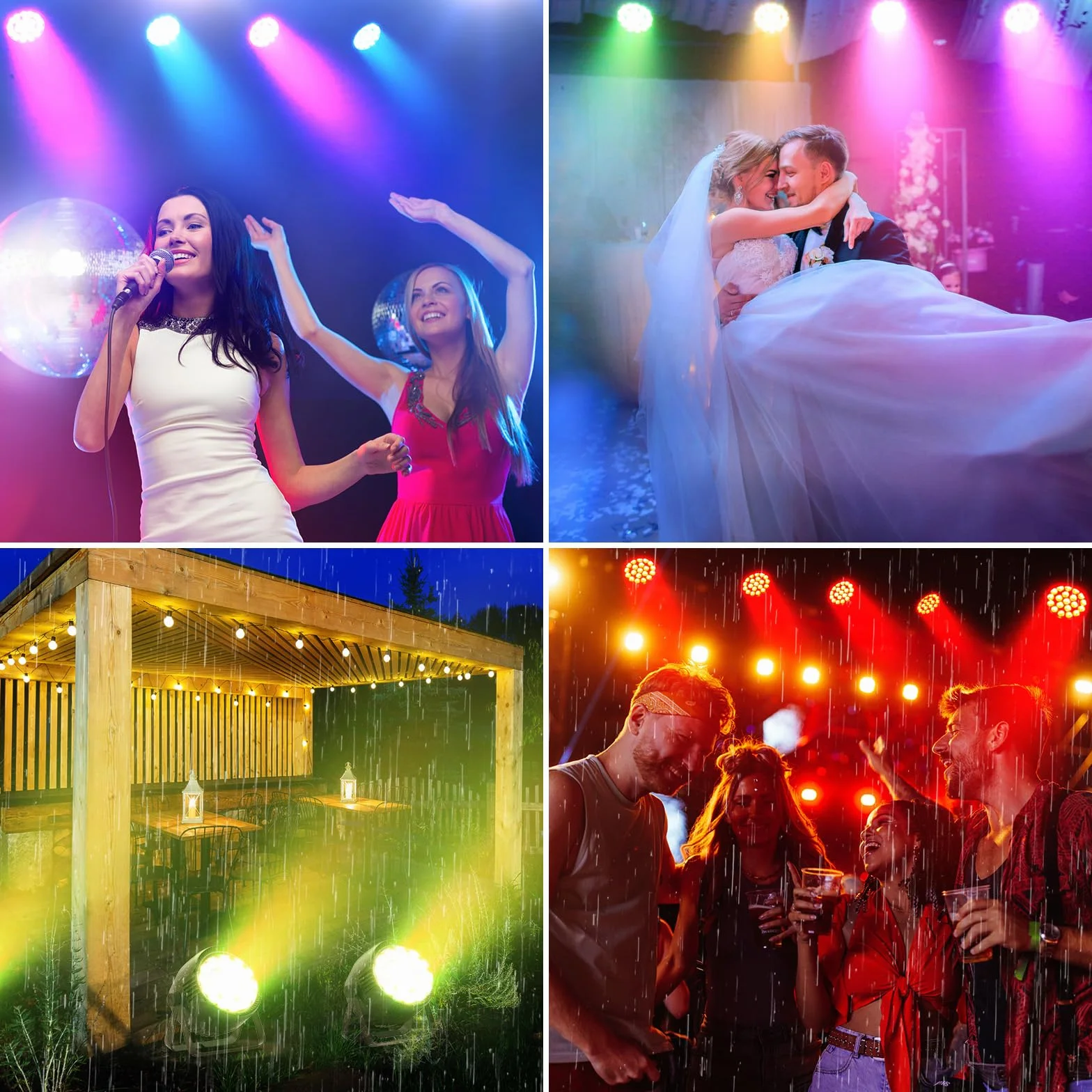 300W Par LED IP65 Impermeable, Foco Luz de Escenario RGBW, Luce de Disco DMX512, Luz de Fiesta, Ideal para Fiestas al Aire Libre y Conciertos en Días Lluviosos