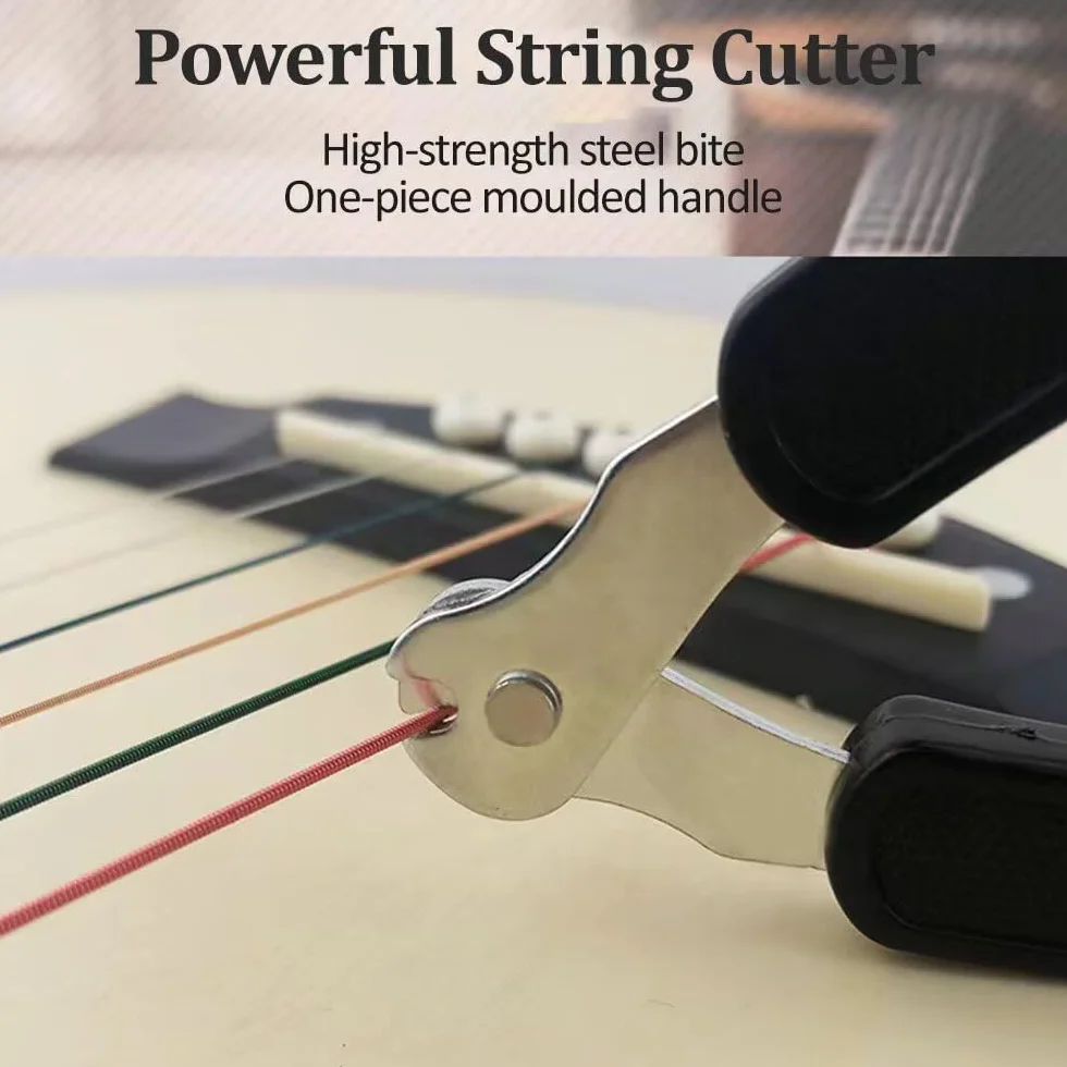 Cortador de cuerdas de guitarra y extractor de pines de puente, herramienta de mantenimiento multifuncional 3 en 1, accesorios de guitarra (negro)