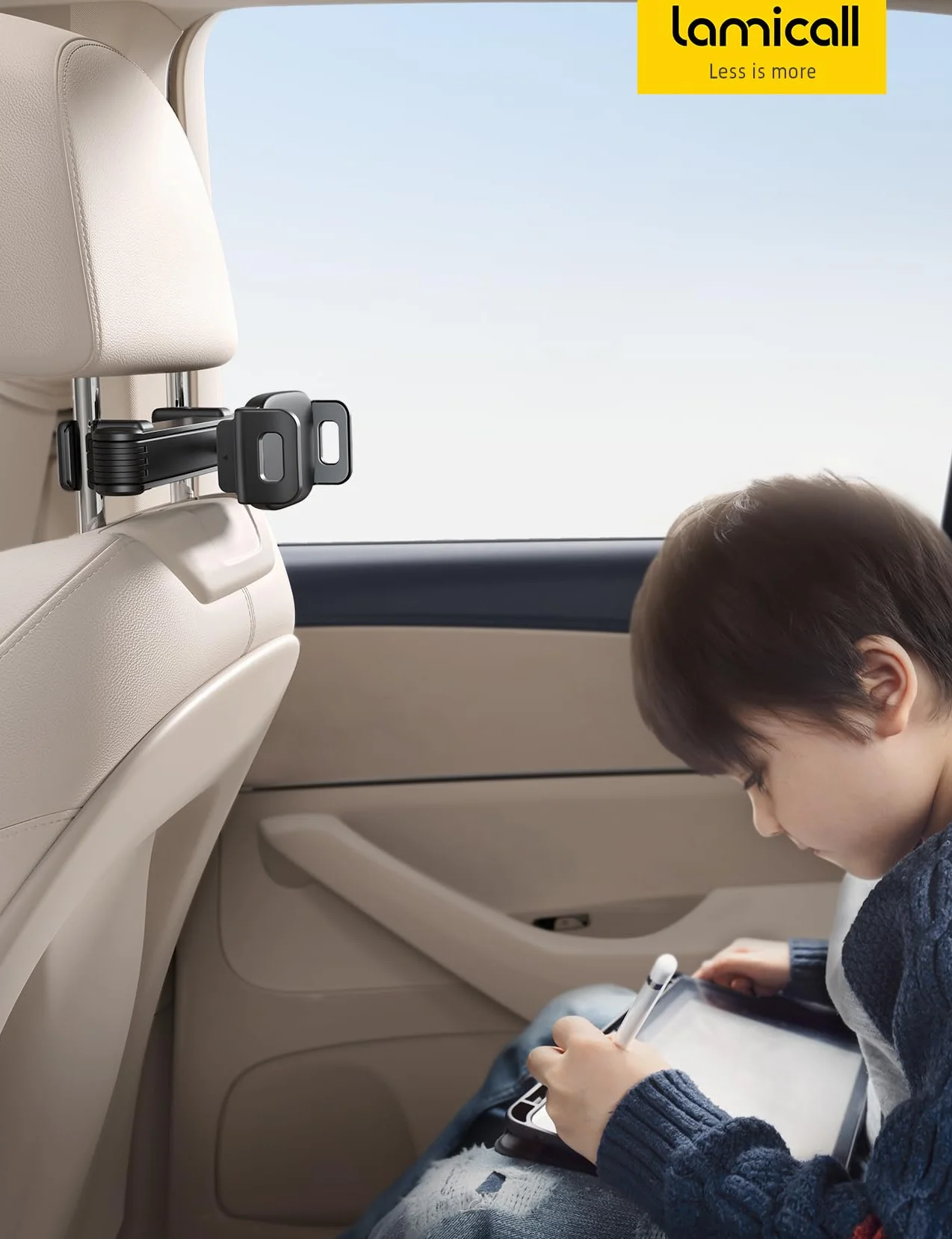 Lamicall Soporte Tablet Reposacabezas Coche - [con Cerradura] [Brazo de Extensión Biaxial Mejorado] 360°Rotación, Soporte Coche para iPad Pro, Air, Mini, Switch y Otros 4,7 a 13" Móvil y Tablet