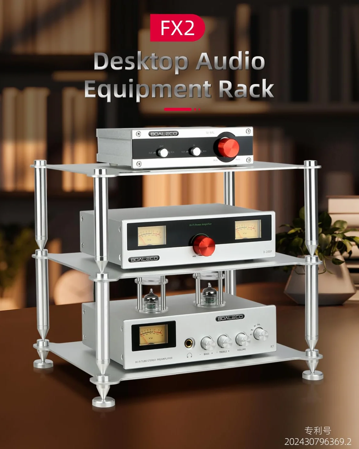 FX2 Audio Components Hifi Rack - Marco De Aluminio Y Pilares De Aluminio Sólido, Soporte De Audio Rack Para Amplificadores Hifi/Dac, Organizador De Sobremesa Compacto Para Sistemas De Audio En Casa
