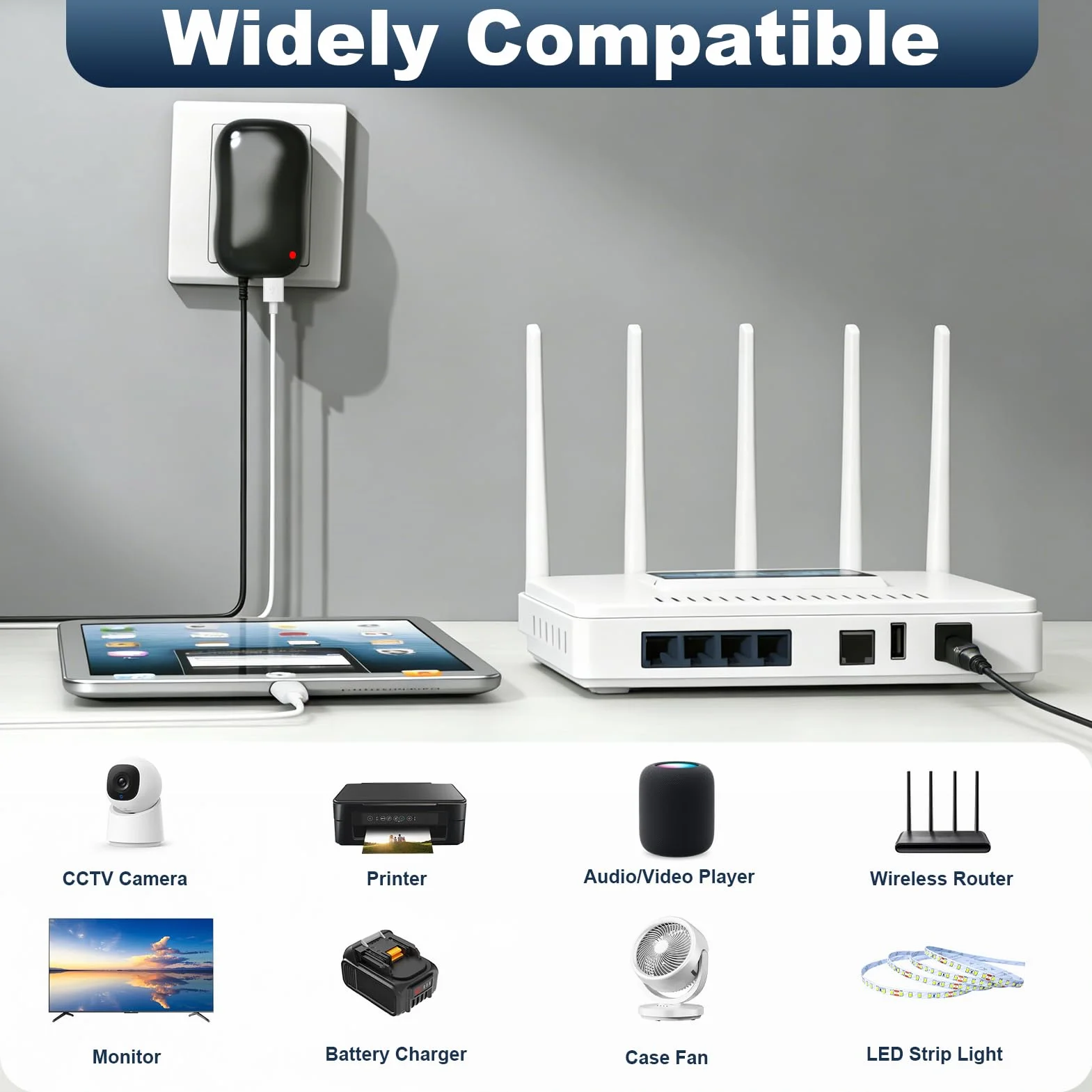 41W Adaptador de Corriente Universal 6V 9V 12V 15V 18V 20V 24V, Cargador Universal con 10 Puntas DC, Fuente de Alimentación Regulable para Router, Monitor LCD, Cámara