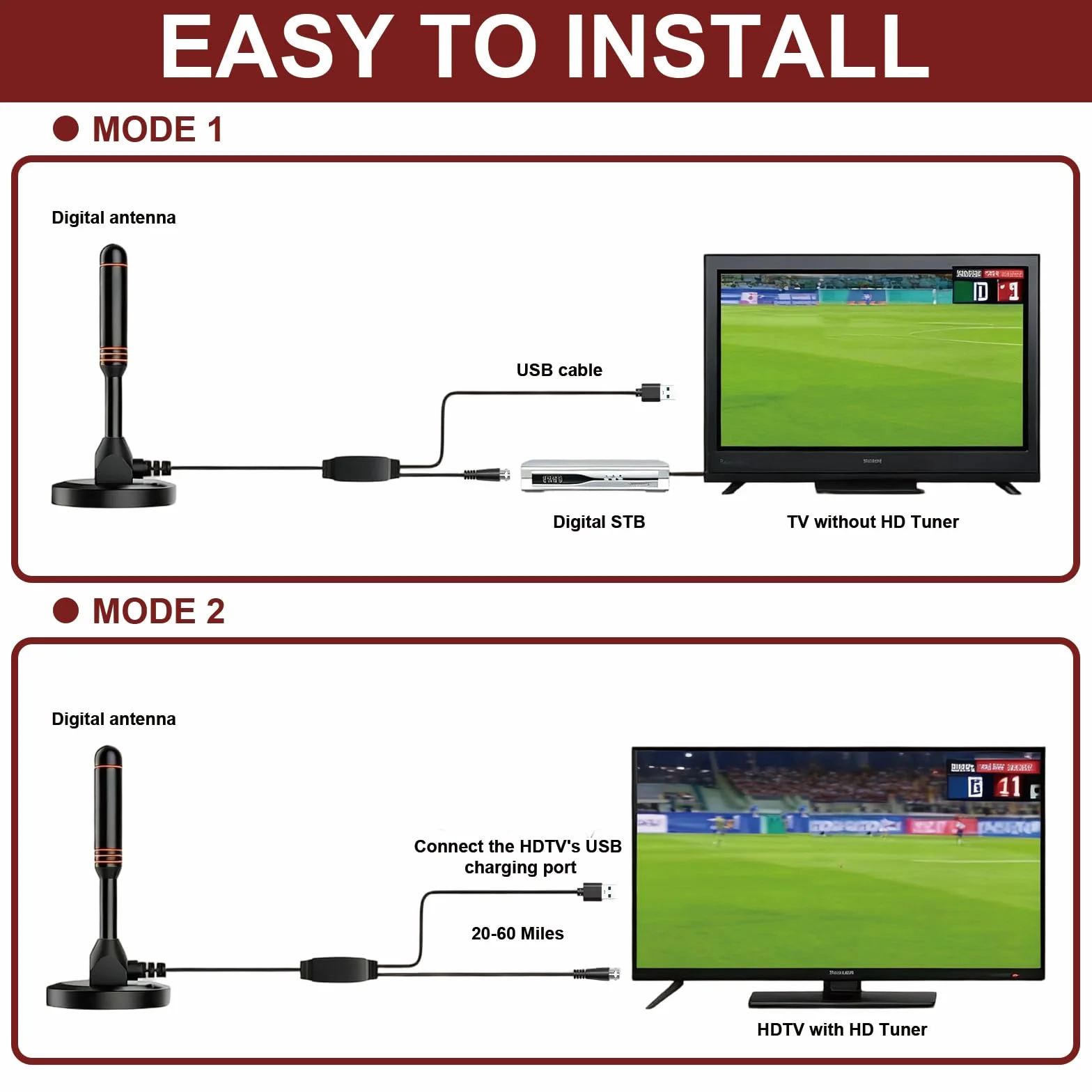 Antena TV Digital TDT Interior Portátil Base Magnética Núcleo Aluminio Compatible HDTV 4K 1080P VHF UHF DVB-T2/T