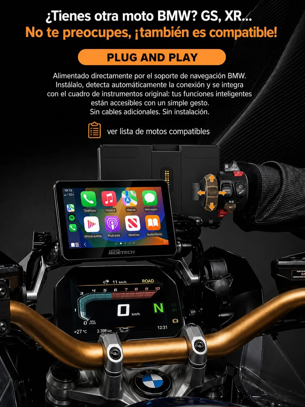 Kraft 5 Pantalla CarPlay BMW RT/K16 Android Auto Plug & Play