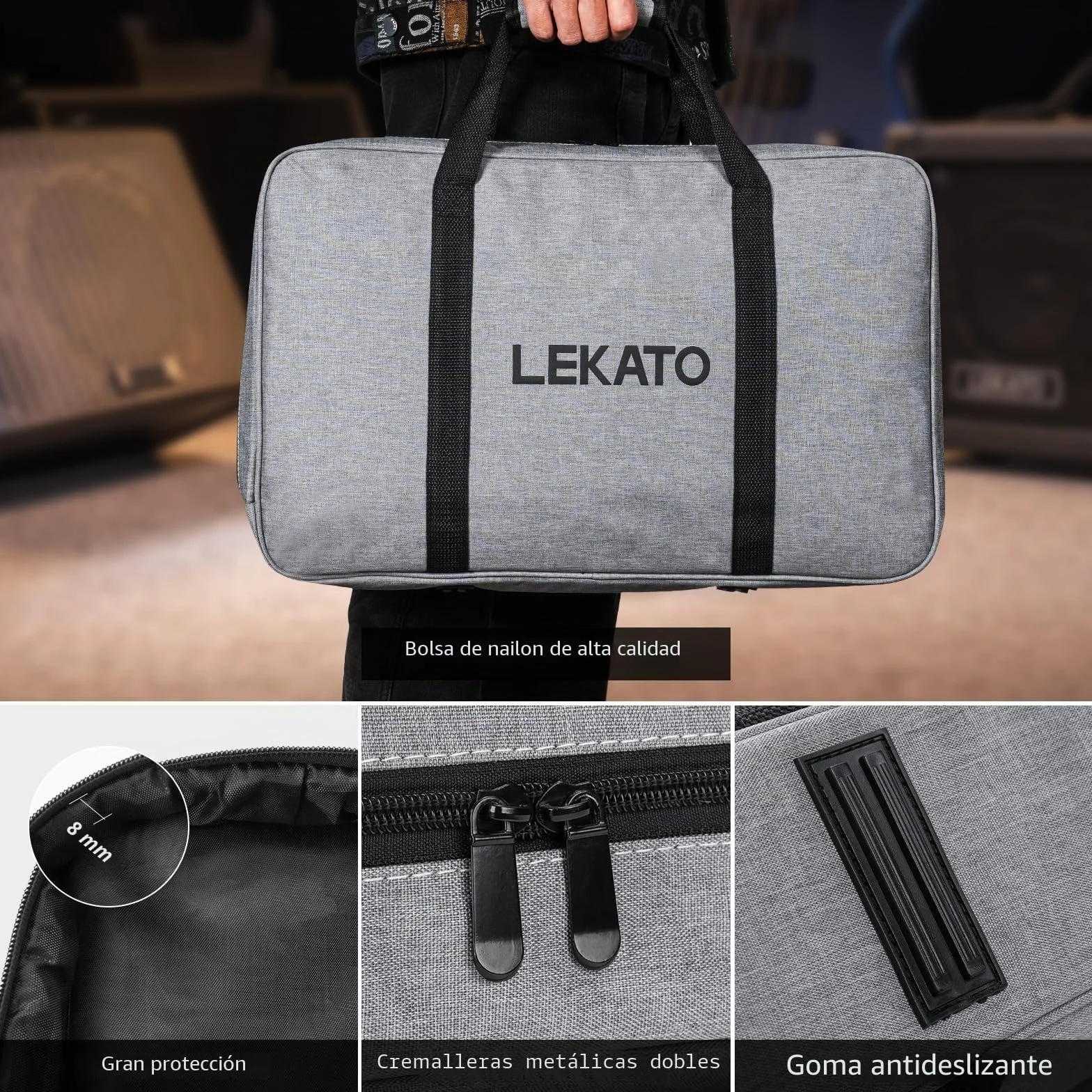 LEKATO Pedalera con Fuente de Alimentación Incorporada, Pedalera de Efecto Grande de 19,1*12,2*1,8 Pulgadas,Juego de Pedalera de Aleación de Aluminio con Bolsa de Transporte,Cables de Pedal,adhesivo