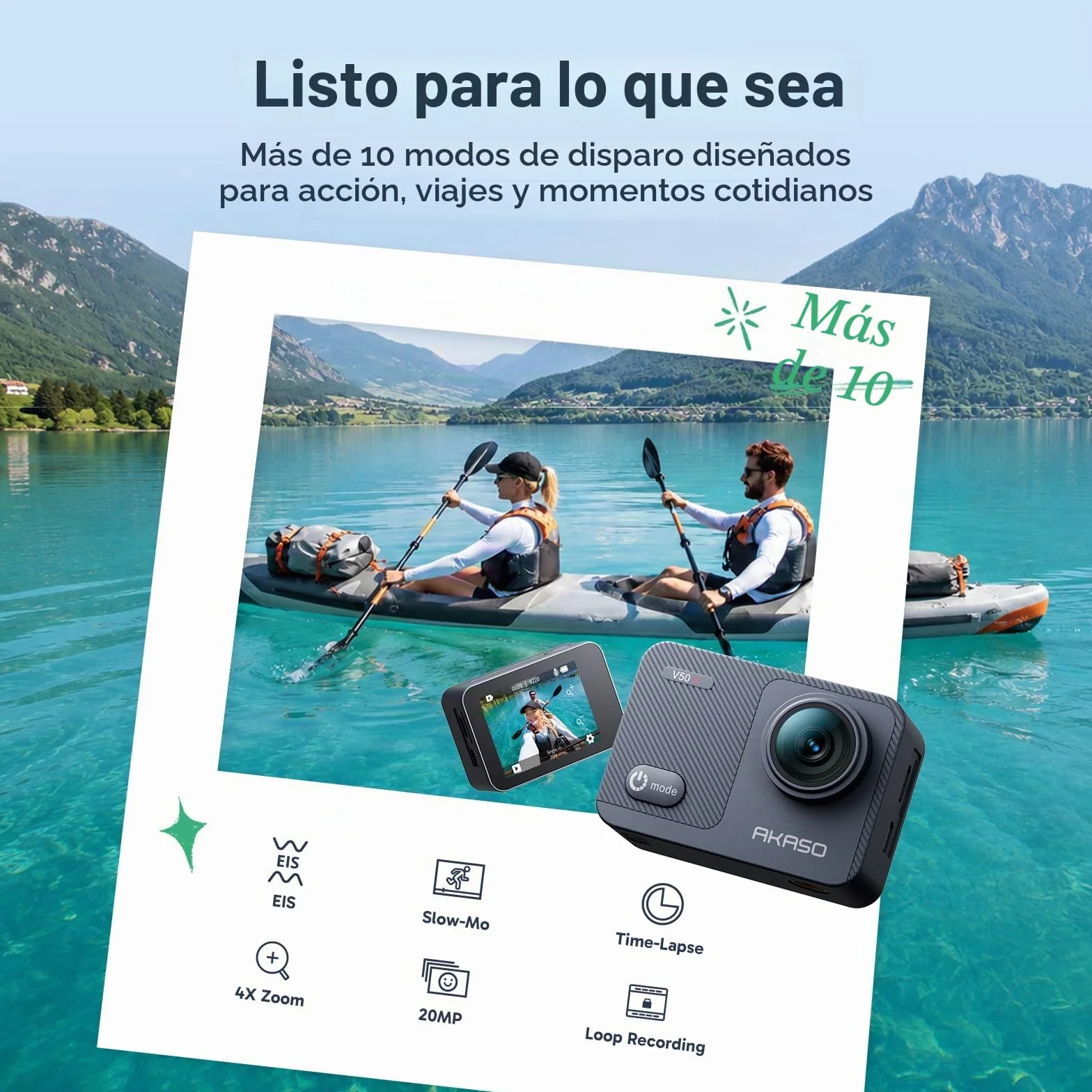 AKASO V50 X Cámara Deportiva 4K 128GB microSDXC U3 WiFi 20MP Sumergible 40M Pantalla Táctil Control Remoto