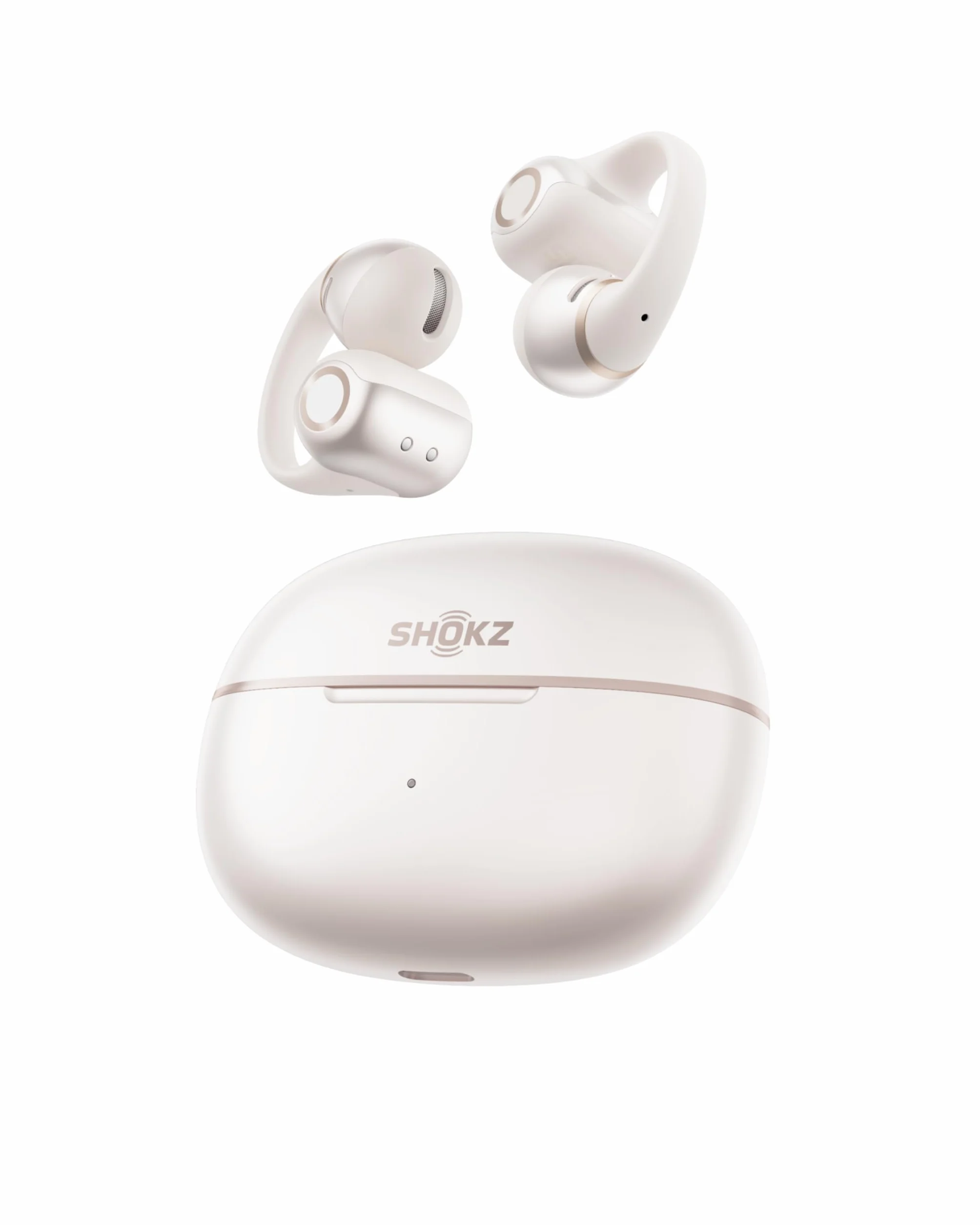 SHOKZ Auriculares Open-Ear Clip-on OpenDots 2, Dolby Audio con Graves Profundos, 40 h de batería, Bluetooth 6.1, Resistencia al Agua IP57, reducción de Ruido con IA, Carga rápida inalámbrica, Blancos