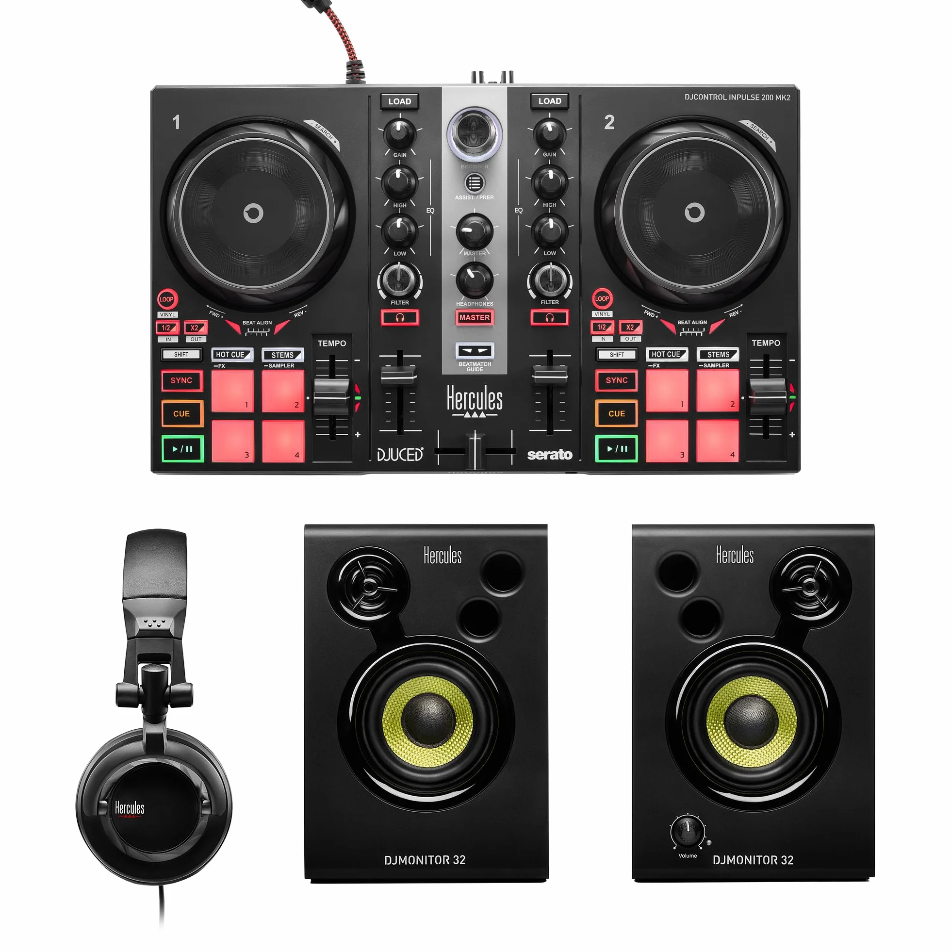 Hercules DJLearning Kit MK2 — Kit Todo en Uno para Aprender a Mezclar — Software y Tutoriales Incluidos