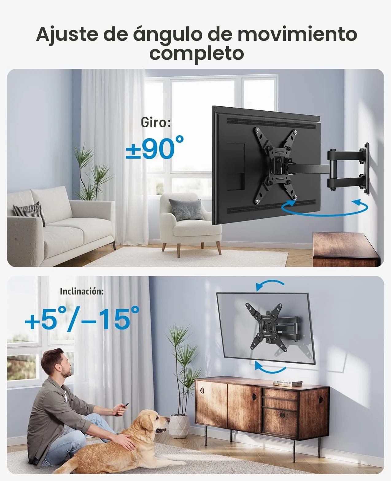 PERLESMITH Soporte TV Pared Inclinable Giratorio 360° 13-42 Pulgadas VESA 200x200mm 20kg
