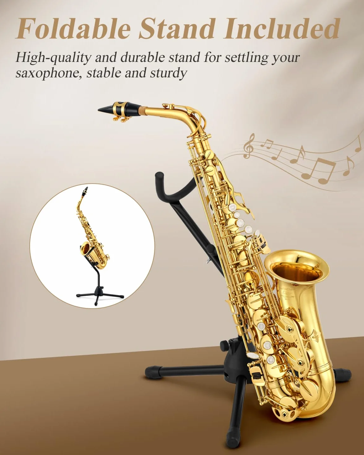 Eastar AS-Ⅱ Student Saxofón Alto E Flat Gold Lacquer Alto Beginner Sax Kit completo con estuche de transporte Boquilla Correas Cañas Soporte
