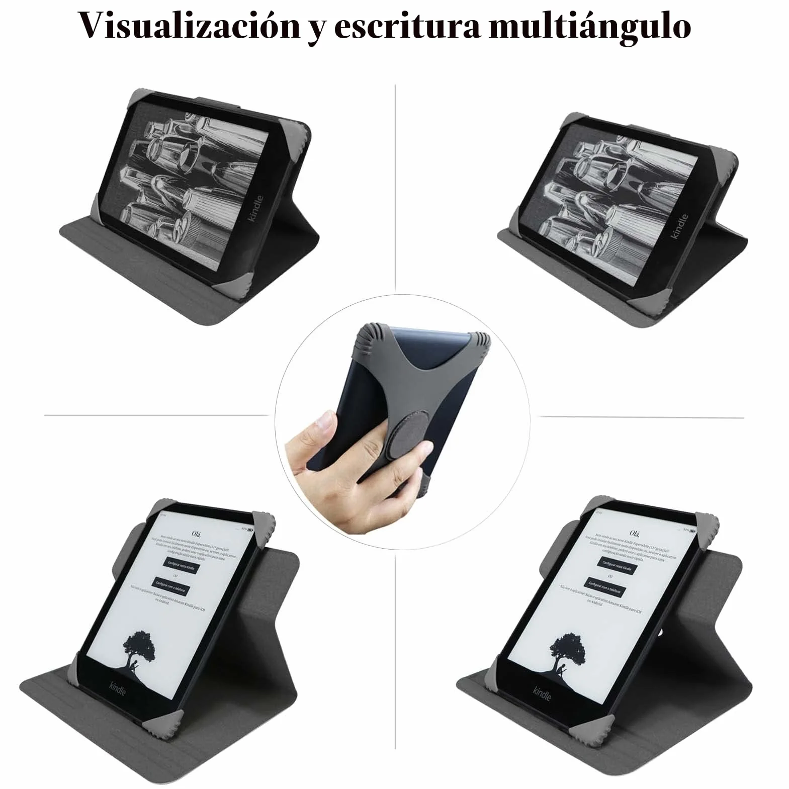 Funda Universal Desmontable para 6'' Kindle 2024/2022, Kobo Nia/Clara 2E/Clara HD, Cubierta de Protección Múltiples Ángulos de Visión - Negro