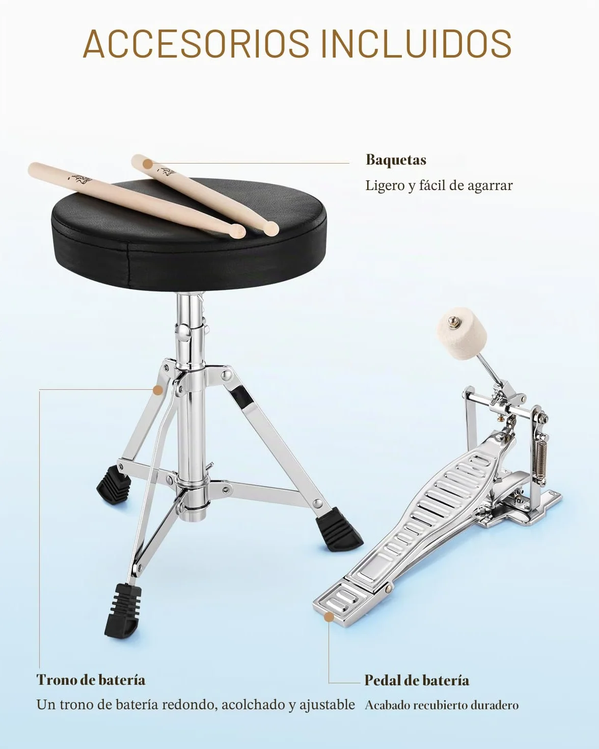 Eastar Batería Junior de 3 Piezas 14 Pulgadas, Juego de Batería para Niños con Trono, Platillo, Pedal y Baquetas, Cielo Azul EDS-180SB
