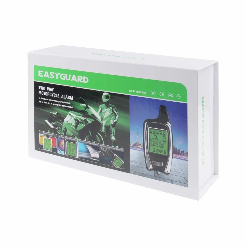 EASYGUARD EM212 - Sistema de alarma de motocicleta de 2 vías con pantalla LCD, transmisor recargable, sensor de choque integrado y sensor de microondas que detecta CC 12 V