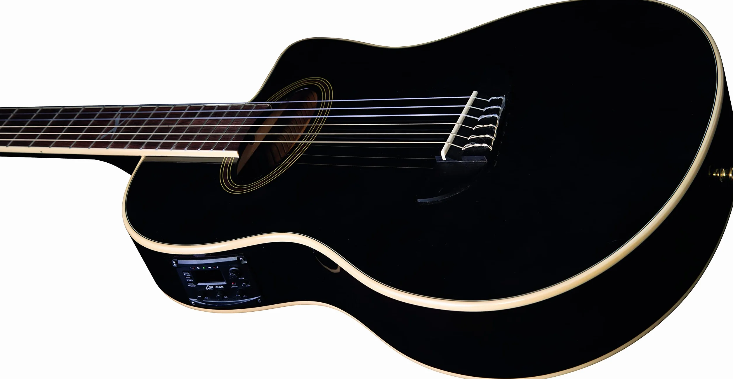 EKO GUITARS – NXT NYLON N100CE SEE THROUGH BLACK, Guitarra Clásica Cutaway Electrificada, Tapa Abeto, Aros, Fondo y Mástil Caoba, Diapasón South American Roupanà, Escala 650 mm, Color Negro