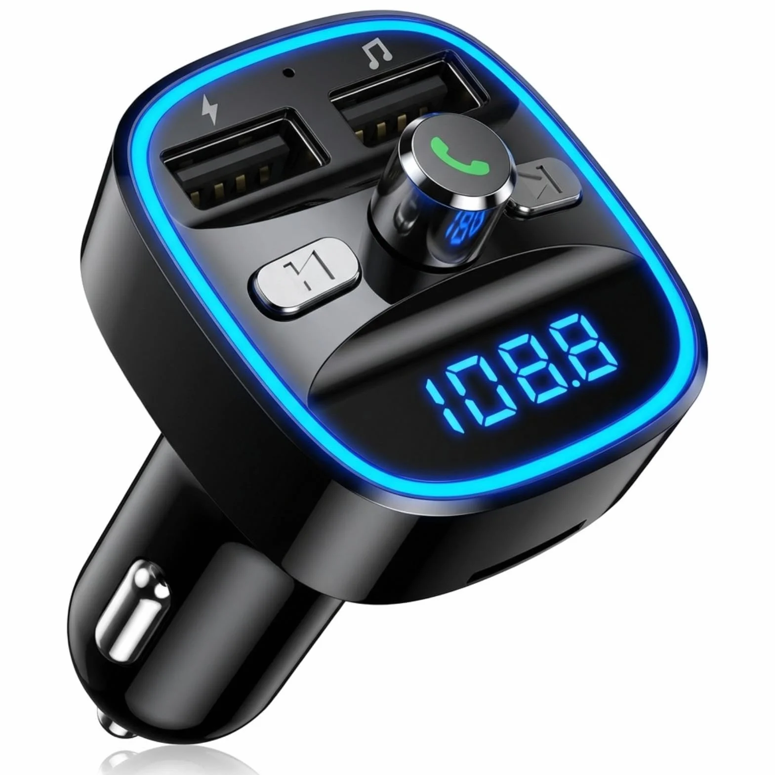 Transmisor FM Bluetooth Coche, Cargador Rápido PD Type-C y Dual USB 3.1A, Mp3 Player con Luz Ambiental Multicolor