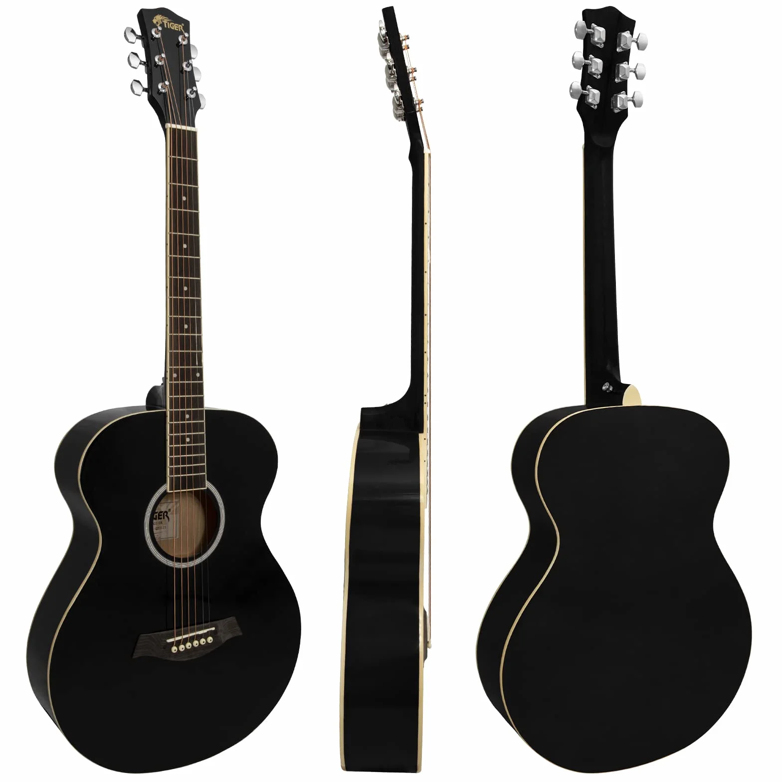 Tiger ACG2-BK Guitarra acústica de tamaño completo para principiantes - Negro