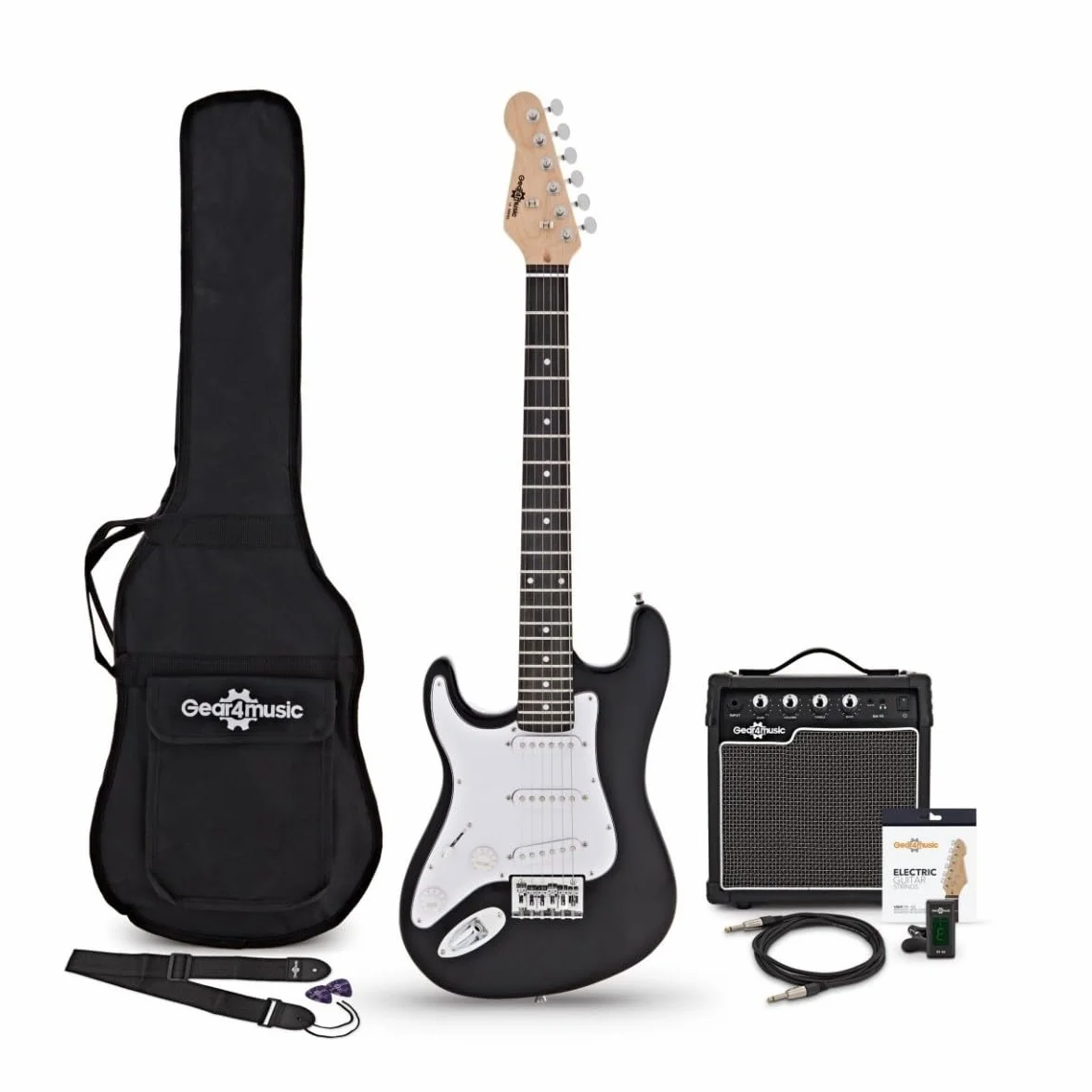 Guitarra eléctrica zurda tamaño 3/4 para principiantes con amplificador de 10W y accesorios, negro