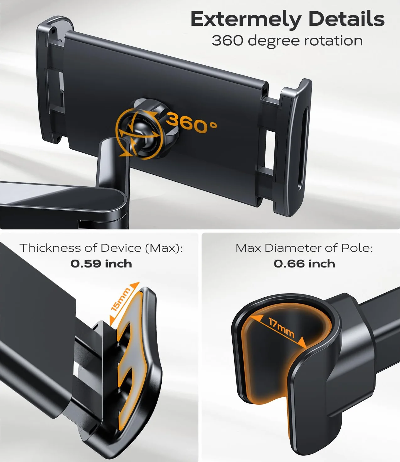 AHK Soporte Tablet Coche, Tablet para Coche Reposacabezas con Apoyo 360 Rotación para 4,4-11 Pulgadas iPad, iPhone, Galaxy Tab, Huawei Mediapad, Switch et d'autres Smartphones