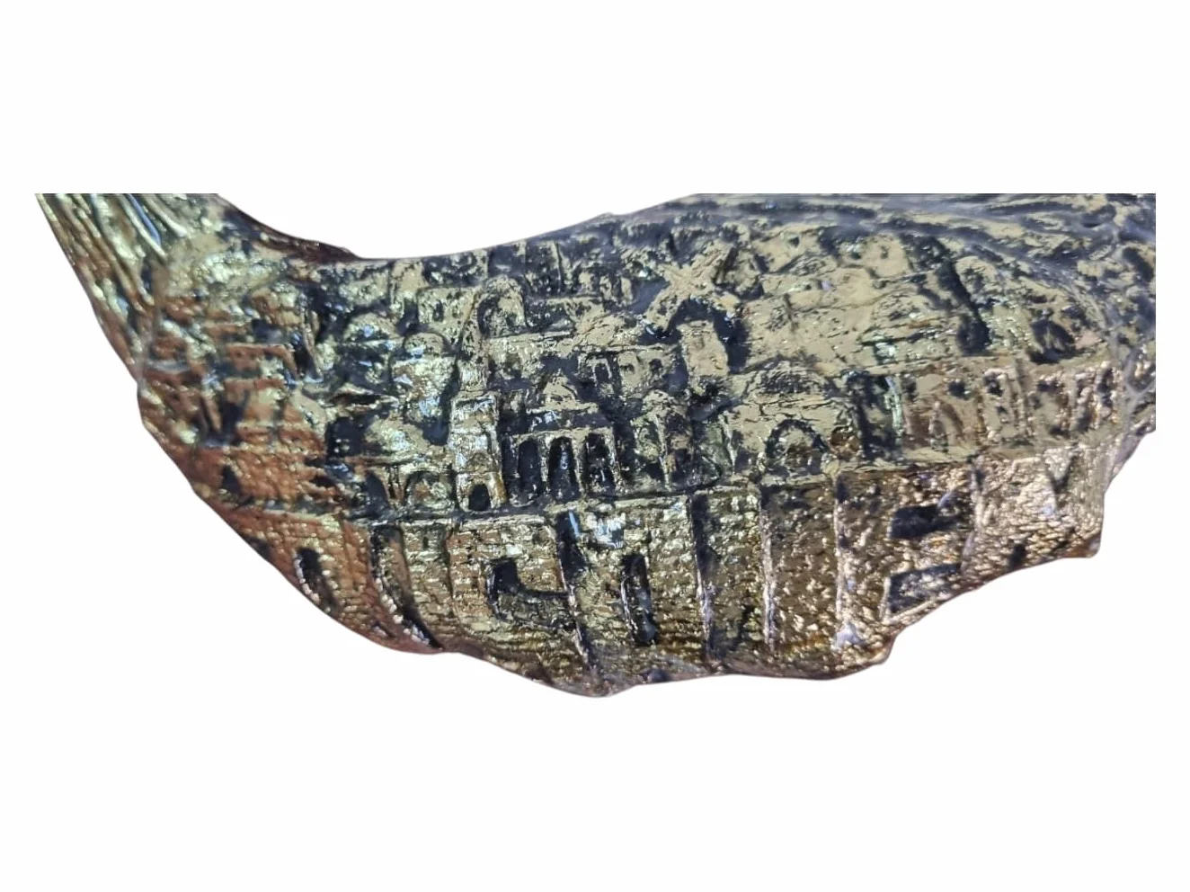 Shofar Jerusalén Old City - Cuerno de carnero shofar chapado en oro + soporte gratis