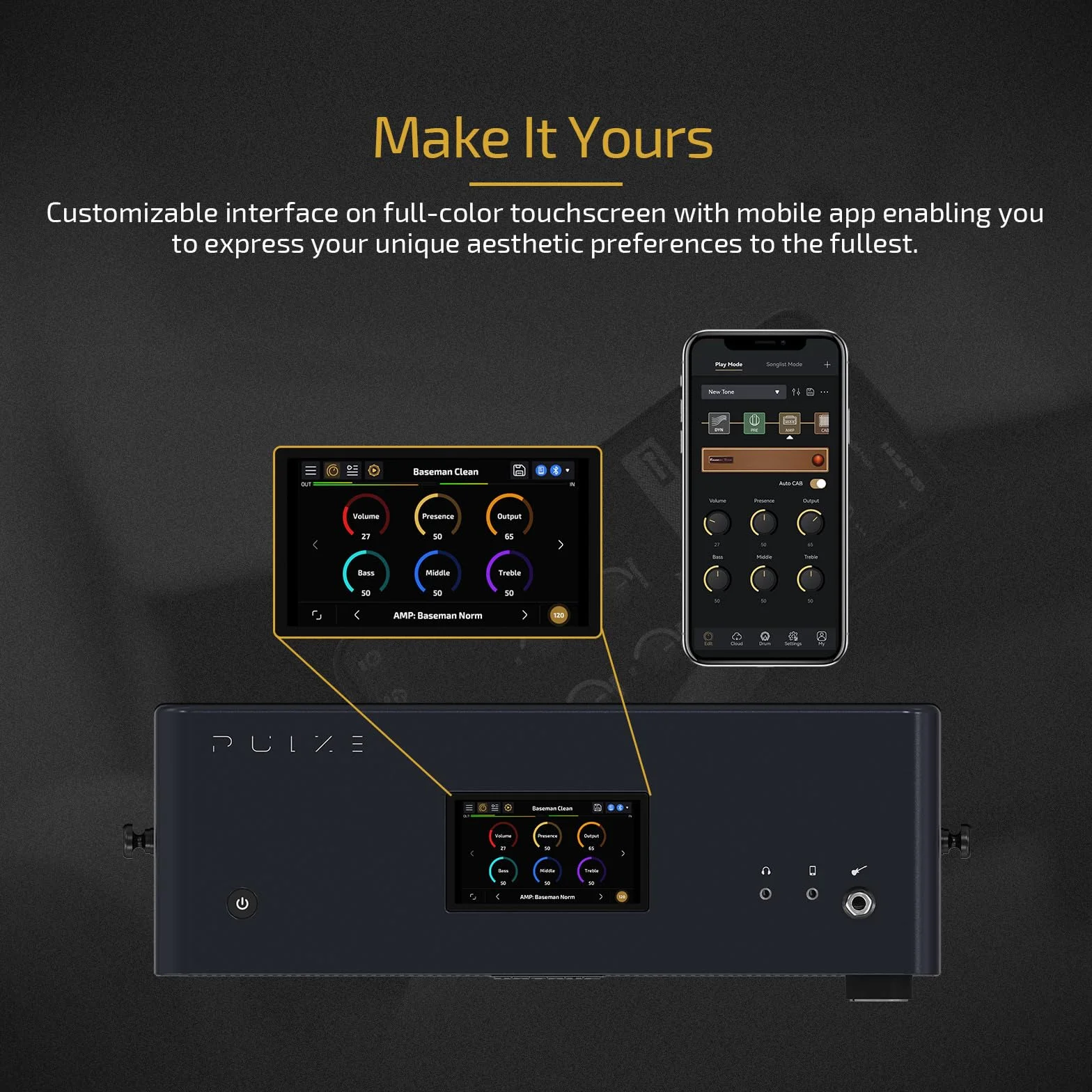 Hotone Amplificador de Guitarra Bluetooth Multifuncional con Pantalla Táctil Guitar Bass IR Cabinets with Multi FX Stereo Mobile App (Negro)