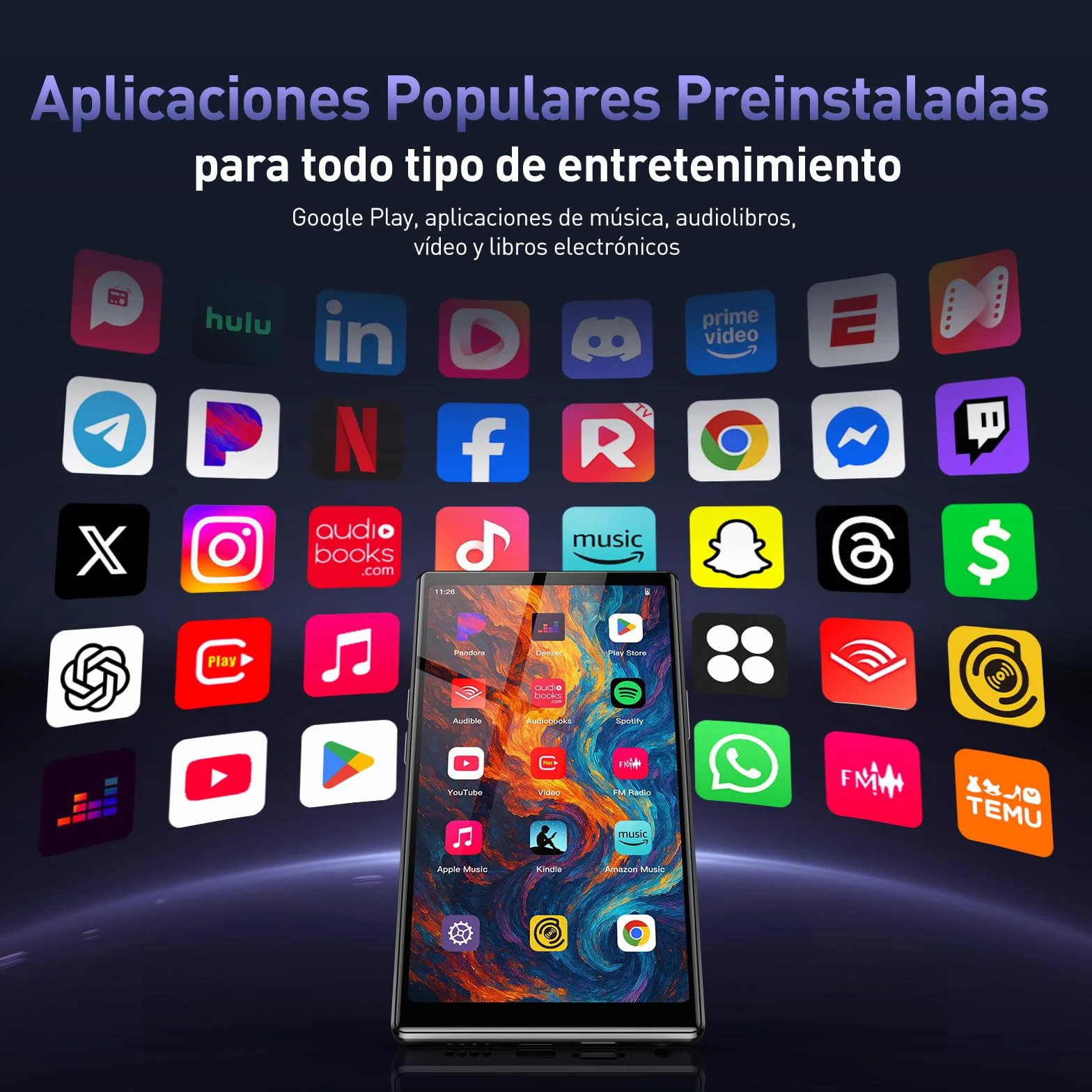 AGPTEK 128GB Reproductor MP3 Spotify con Bluetooth y WiFi, Android 13 MP4 Reproductor de 5'', Reproductor de Música MP4，MP3 Player con Spotify, Audible, App Store, Amazon Music, hasta 1 TB, Negro