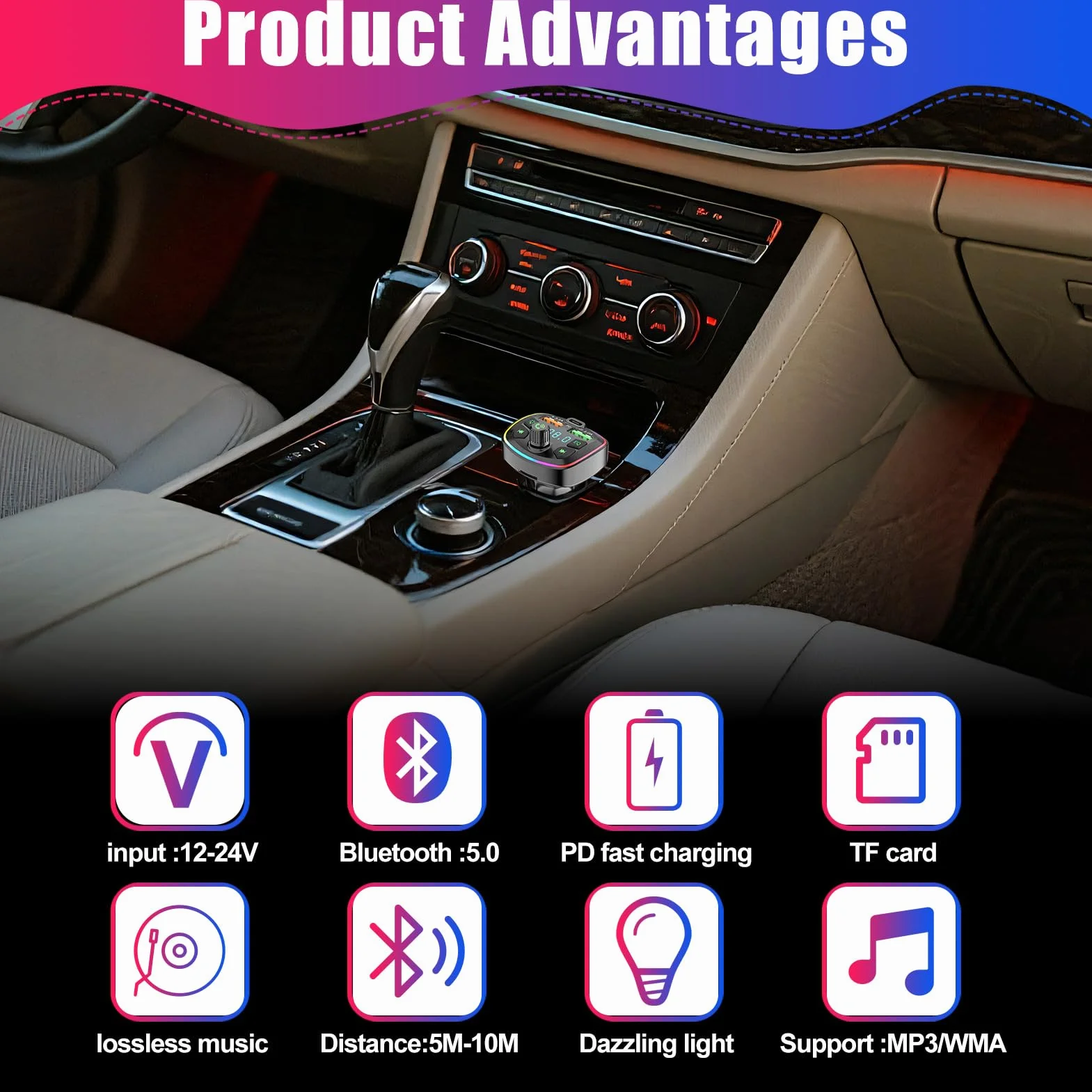 Transmisor FM Bluetooth Coche Adaptador Manos Libres 3.1A 18W PD