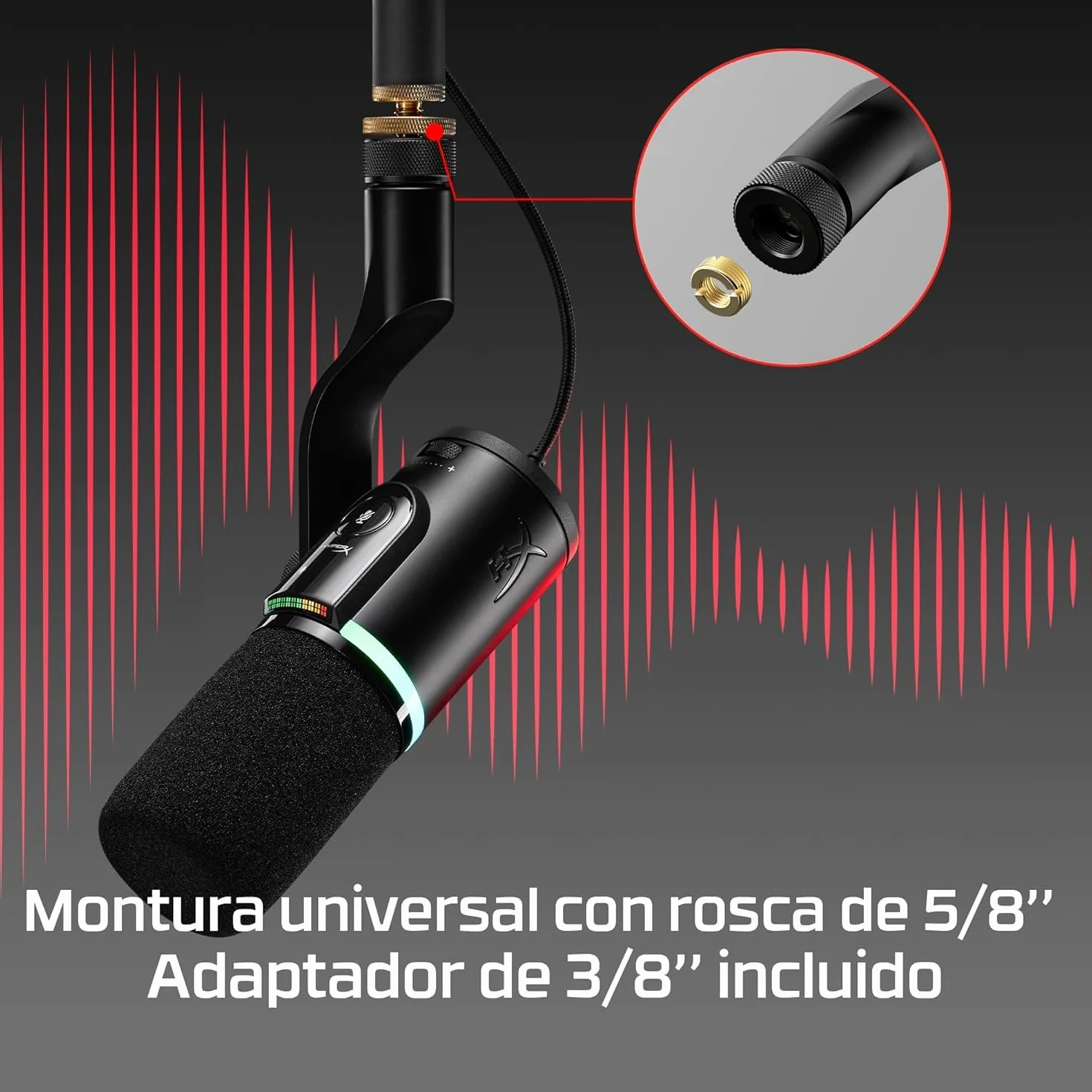 HyperX Flipcast - Micrófono dinámico cardioide para Streaming, podcasts y grabación Vocal, USB-C, XLR, metálico, Negro