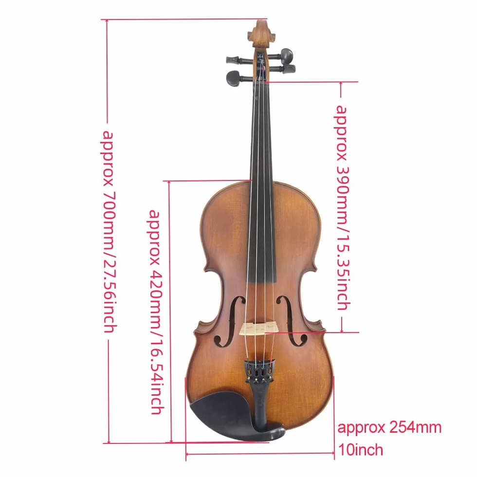 Viola de 4 cuerdas de tamaño completo meticulosamente elaborada con parte trasera de madera de arce, madera de abeto adornada con diapasón de ébano adornado, soporte de barbilla completo