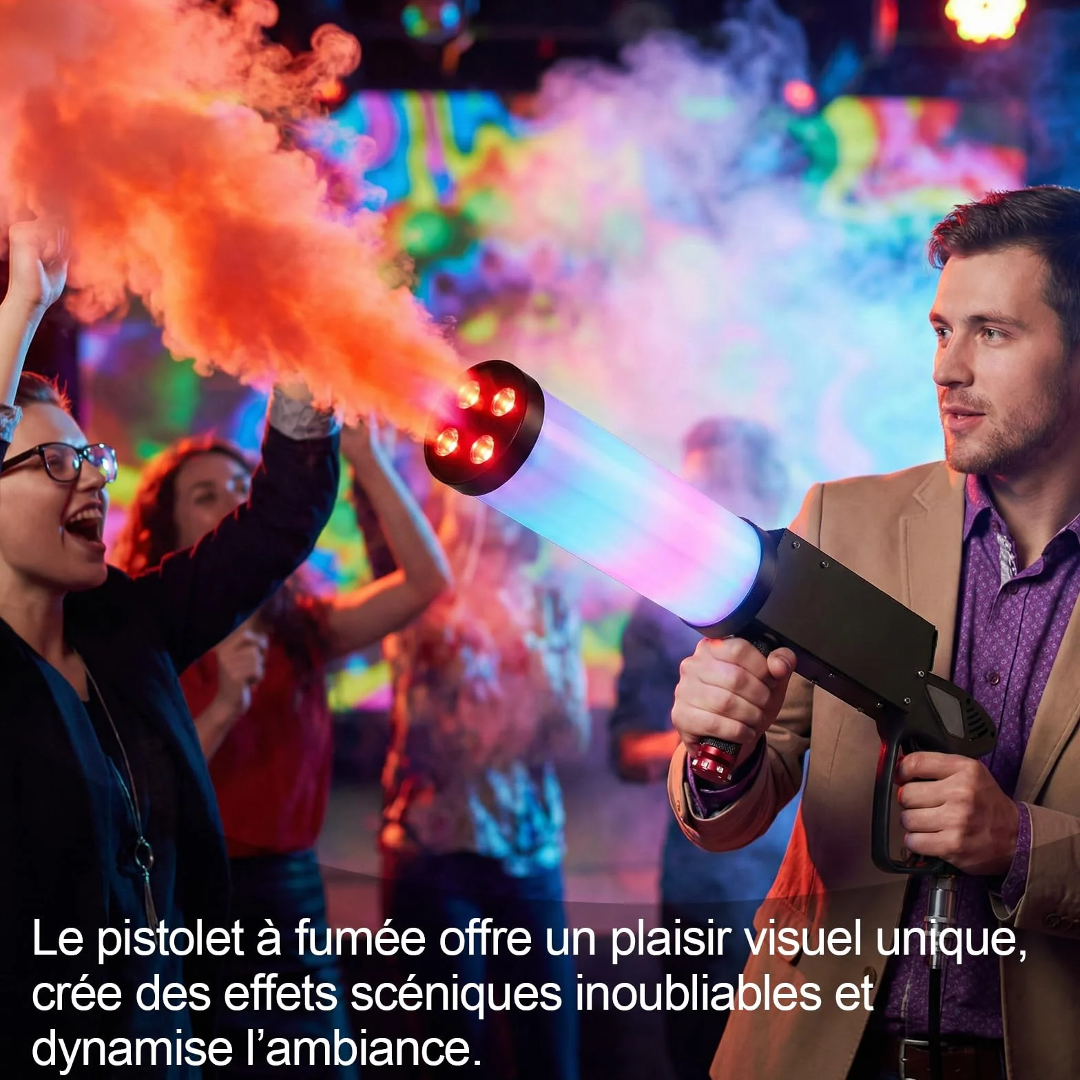 Máquina de Humo CO2 Portátil YUZINO, Pistola de Humo con 4 LED RGB y Tubo de 3 m, Alcance de 6-8 m - Ideal para Bares, DJ, Fiestas, Conciertos, Bodas, Halloween y Navidad - Material para Espectáculos