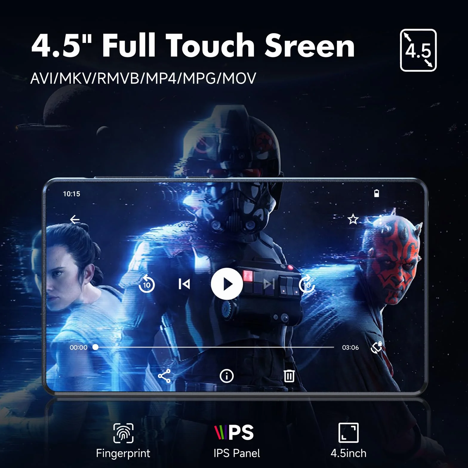 163GB Reproductor MP3 Bluetooth Spotify, 4.5 Pulgadas Pantalla Táctil MP4 y WiFi, Reproductor Música WLAN Android con Amazon Music, Deezer, Audible, Radio FM, Play Store