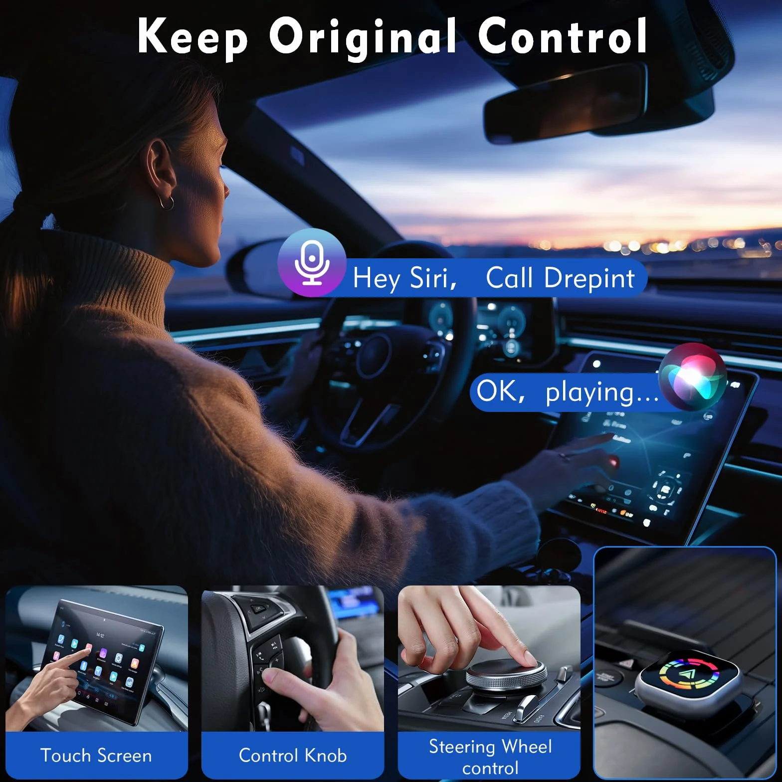 2 en 1 Adaptador CarPlay Inalámbrico y Adaptador Android Auto Inalámbrico, Convierte con Cable a inalámbrico, Mini y Estable, Plug & Play Compatible con iOS 10+/Android 11+(Coches 2016+)