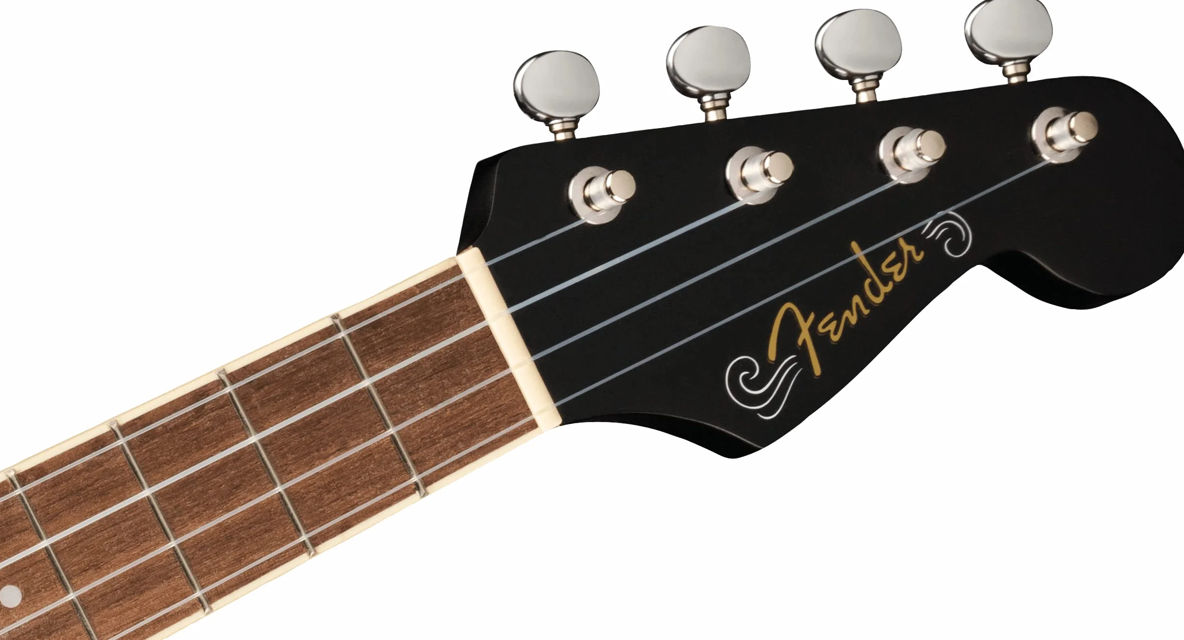 Fender Ukelele Tenor Avalon para Adultos y Niños, Construcción de Madera de Tilo, Diapasón de Nogal, Clavijero Clásico de Fender Stratocaster, en Negro