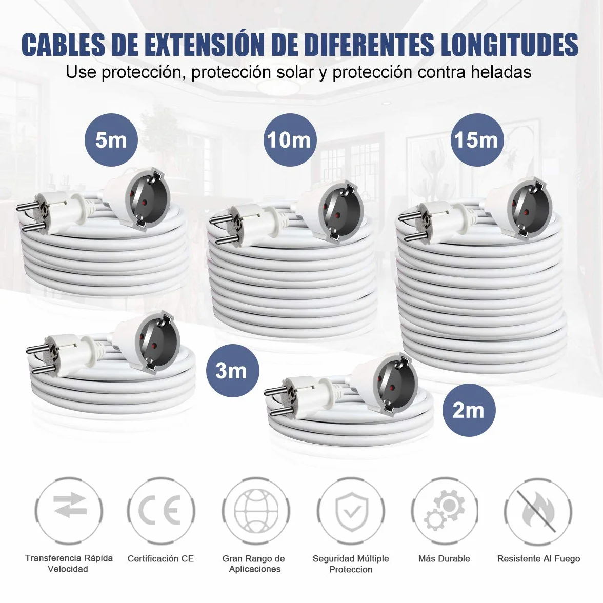 EXTRASTAR Cable Alargador de Corriente 15M, 3680W, 3G*1,5 mm², 230V, 16A, Blanco