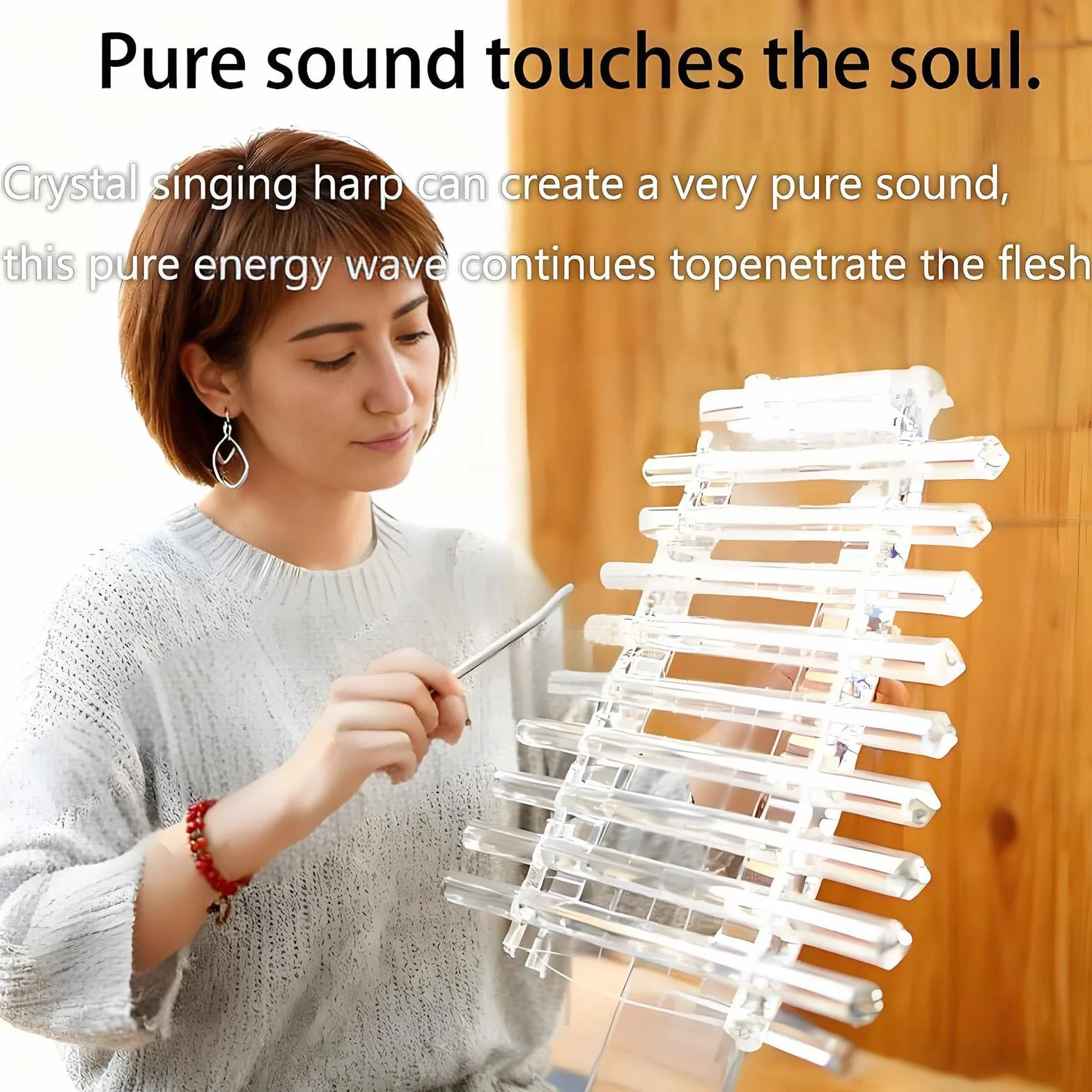 Arpa Cristal Cuarzo con Diseño 432 Hz para Terapia Sonido,Arpa De Cristal Cuarzo 8 Notas 432 Hz con Patrón Flor Vida,con 8 Notas Y Caja Aleación Alúmina,para Baño De Sonido Y Meditación 432hz