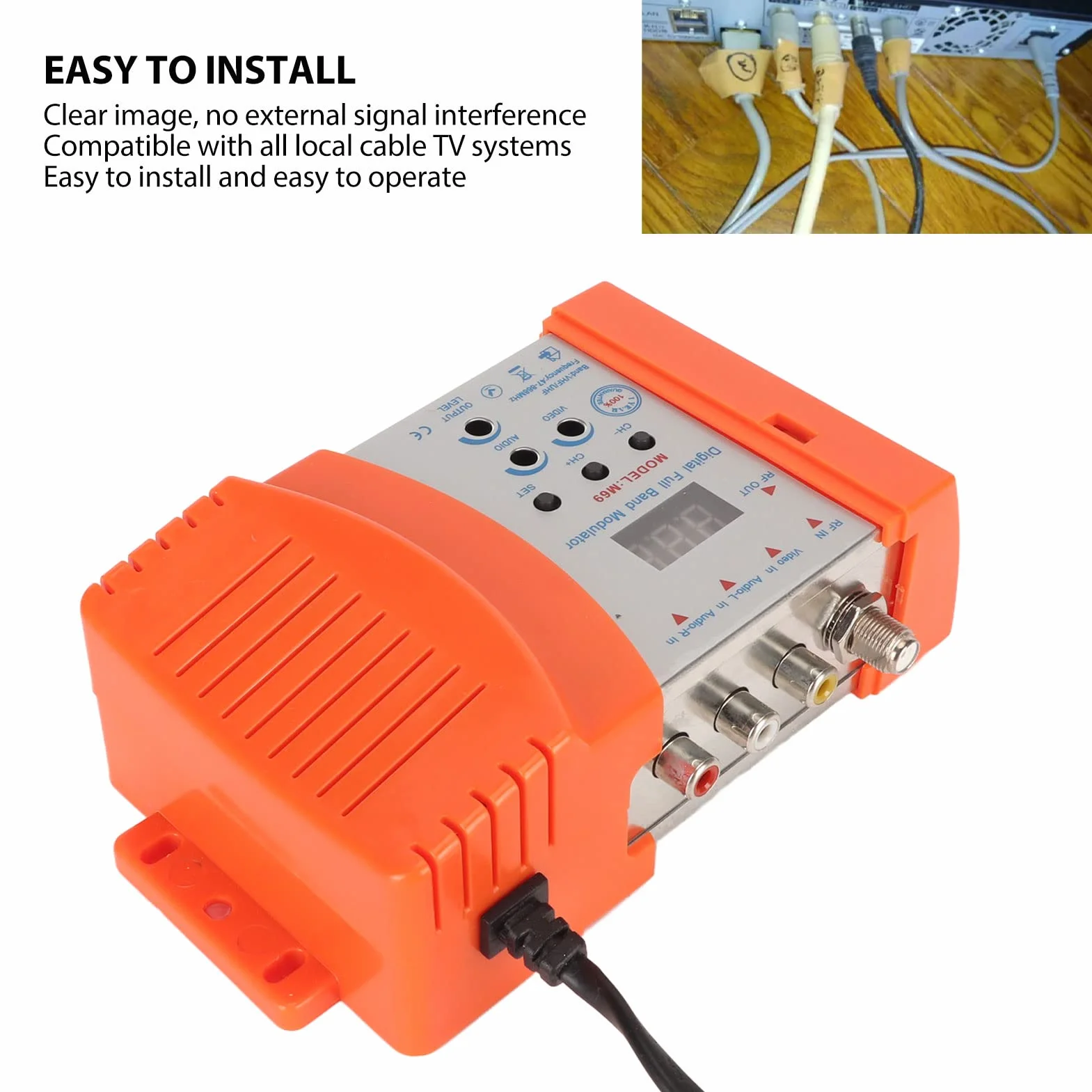 Modulador de RF Digital, M69CP Audio Video HDMI AV a Convertidor de RF Compatible con Formato PAL NTSC, Modulador de Enlace de TV VHF UHF para Decodificadores (Enchufe de la UE)