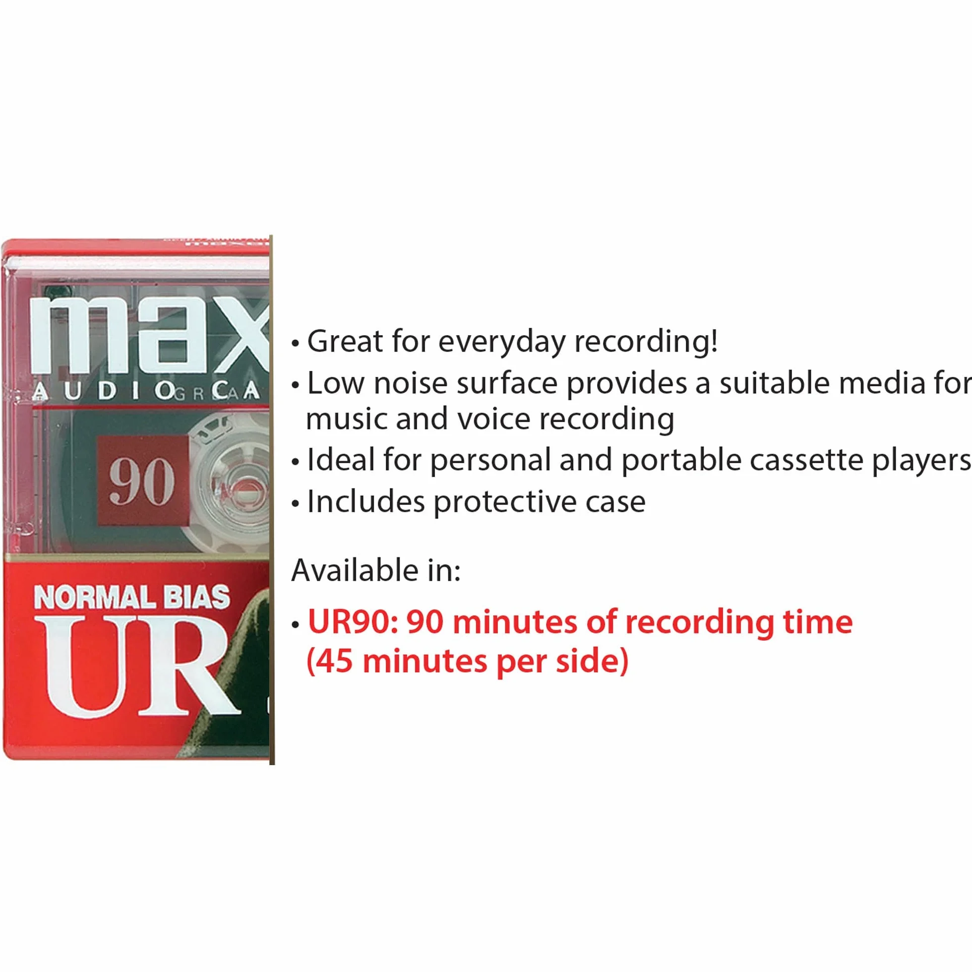 Maxell UR-90 5 casetes de audio 90 minutos sesgo normal fundas