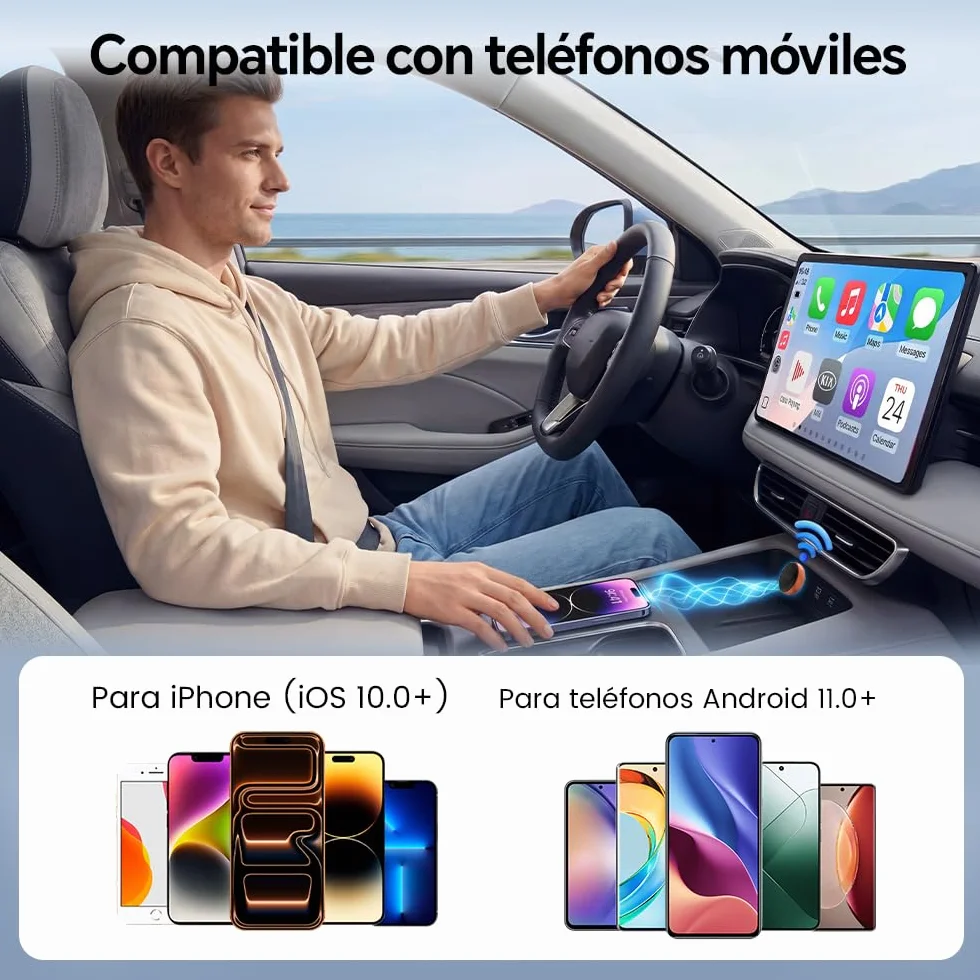Carlinkit Mini Ultra 3 Wireless CarPlay Adaptador, Adaptador de coche Android inalámbrico, convierte OEM con cable a inalámbrico, USB A/C Plug & Play, conexión automática, actualización OTA, naranja