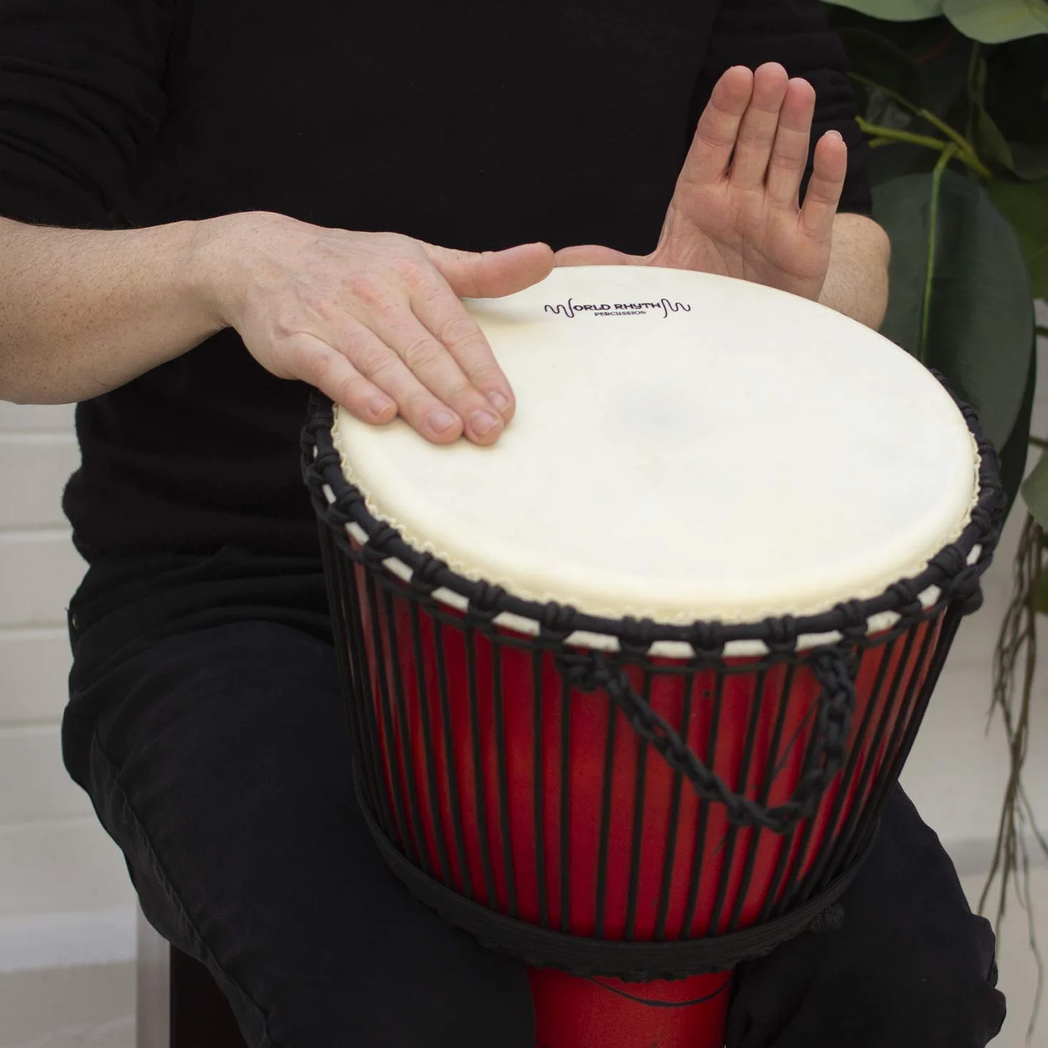 MDJ003-RD - Djembe con parche de piel cabra color rojo (12")