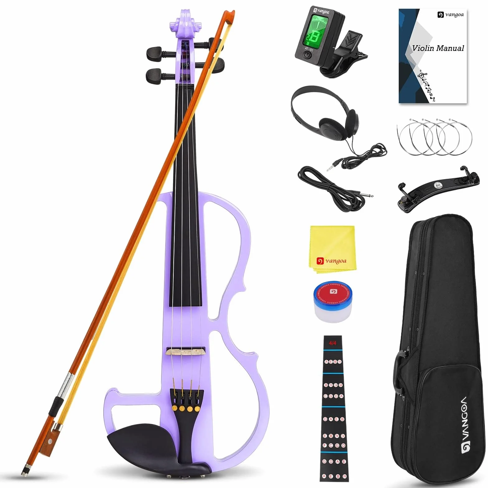 Vangoa 4/4 Violín Electrico Silencioso Tamaño Completo Electric Violin Set para Principiantes, Adultos, Estudiantes con Kits, Púrpura
