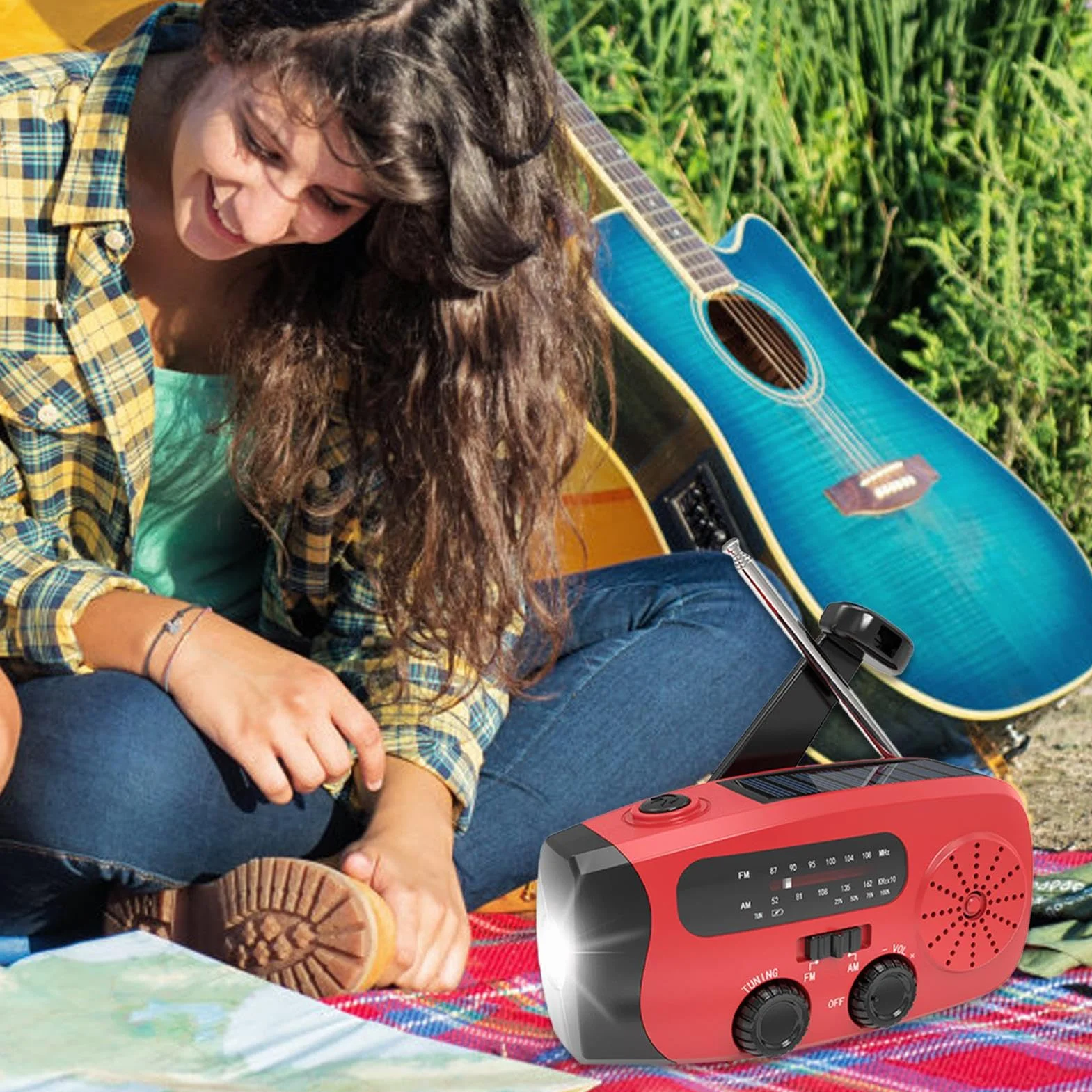 Radios Pequeños Portátiles AM FM, Radio Solar con Manivela Manual, Reproductor MP3 USB para Emergencias