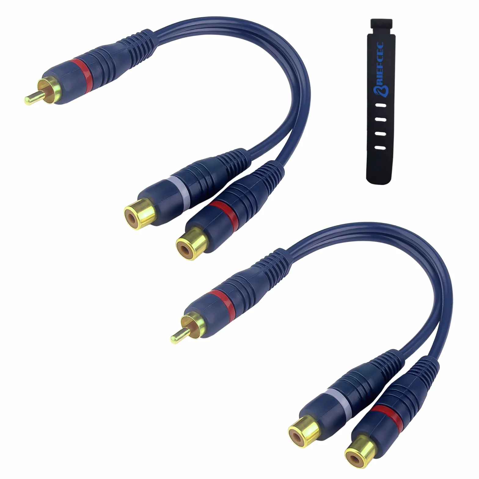 Adaptador Y para cable splitter Cinch de 15 cm, para subwoofer compatible con Phono, AV, audio coaxial y cables RCA (1 conector macho a 2 jacks hembra, 2 unidades, color azul)