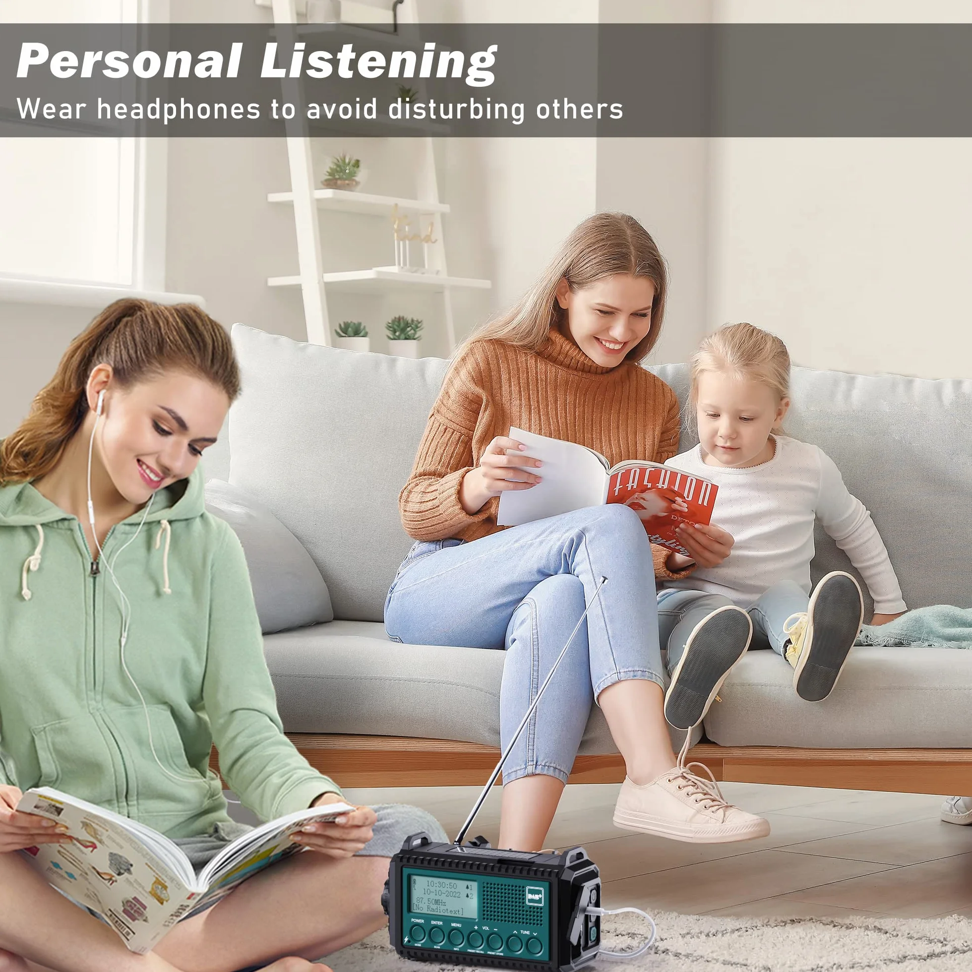 Radio de Manivela Dab+/Dab/FM con Batería Recargable 5000 mAh, Linterna y Carga USB, Alarma SOS