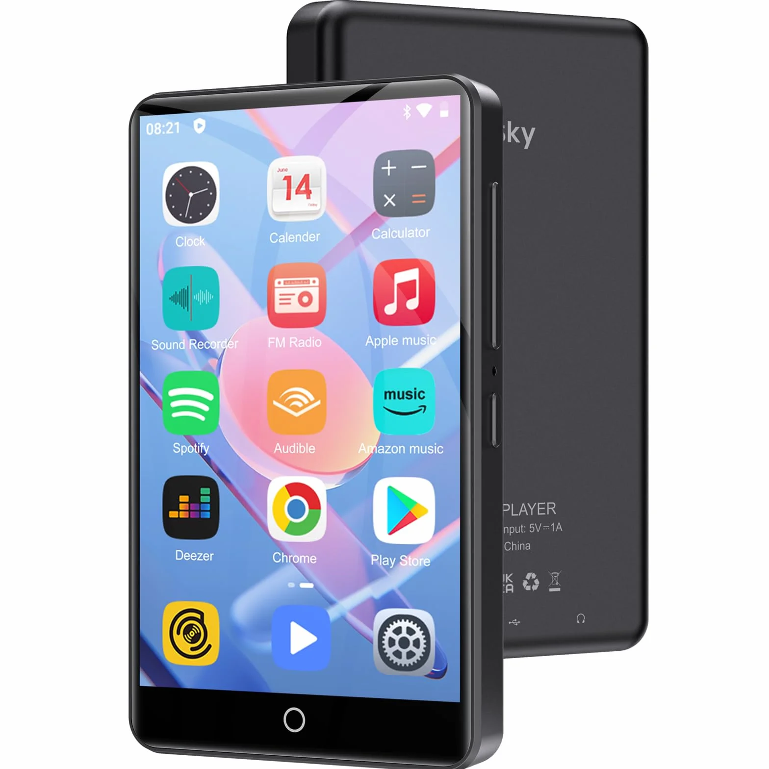 Oilsky 80GB 4" 1080P Pantalla táctil Android 9.0 Reproductor MP3 MP4 Bluetooth WiFi Portátil Música Spotify Audible Negro
