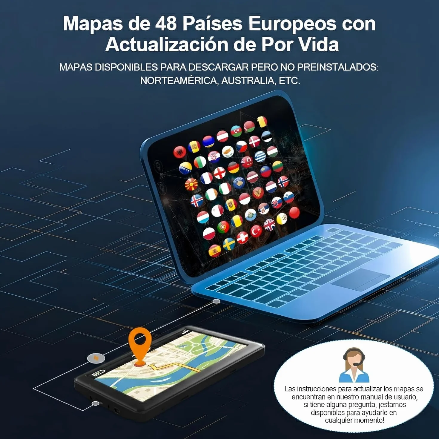 9 Pulgadas Navegador GPS para Camiones y Coches, con Bluetooth y Actualizaciones de Mapas de Europa para Toda la Vida