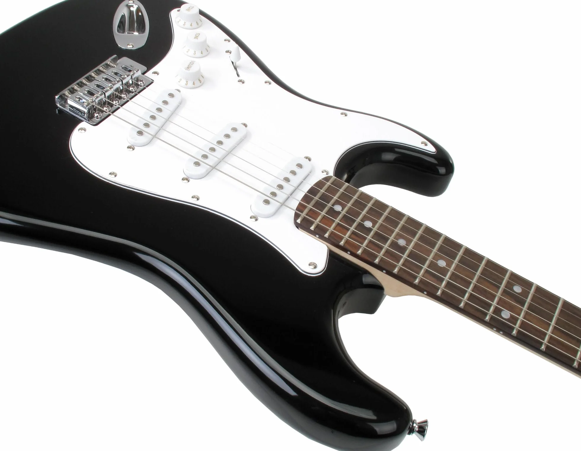 Rocktile Pro ST3 BK RW Guitarra Eléctrica para Zurdos – Estilo ST negra, 3 Single-Coils, Tremolo Vintage, 22 trastes, diapasón de palisandro.