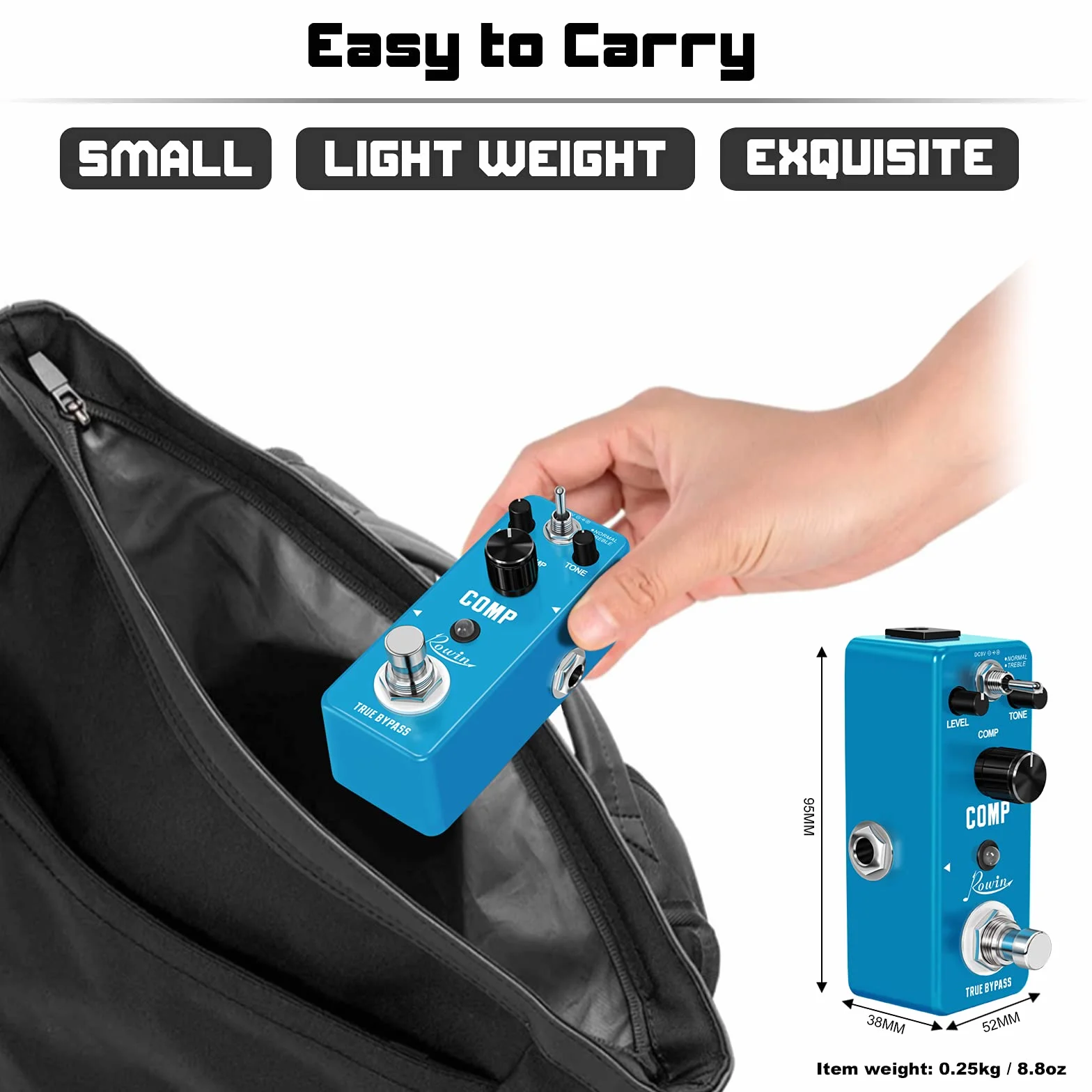 Rowin Pedal compresor para guitarra para True Bypass analógico, efectos de compresión Ultimate Comp para guitarra eléctrica