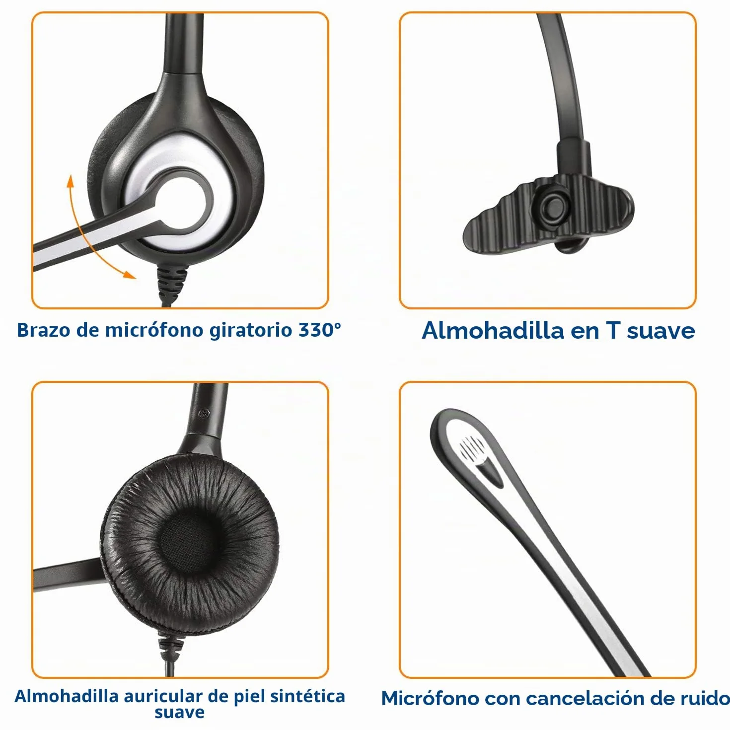 Wantek Auriculares Teléfono Fijo RJ9 Mono, Micrófono Cancelación Ruido, Cascos Control Volumen para ShoreTel Plantronics Polycom Zultys NEC Nortel Norstar Meridian F600S2