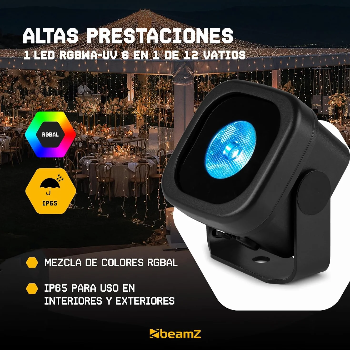 BeamZ BBP12 – Uplights LED RGB 12W portátiles con batería, IP65, focos de exterior para fiestas, bodas y eventos, focos LED interior y exterior, control DMX y mando a distancia (8 unidades)