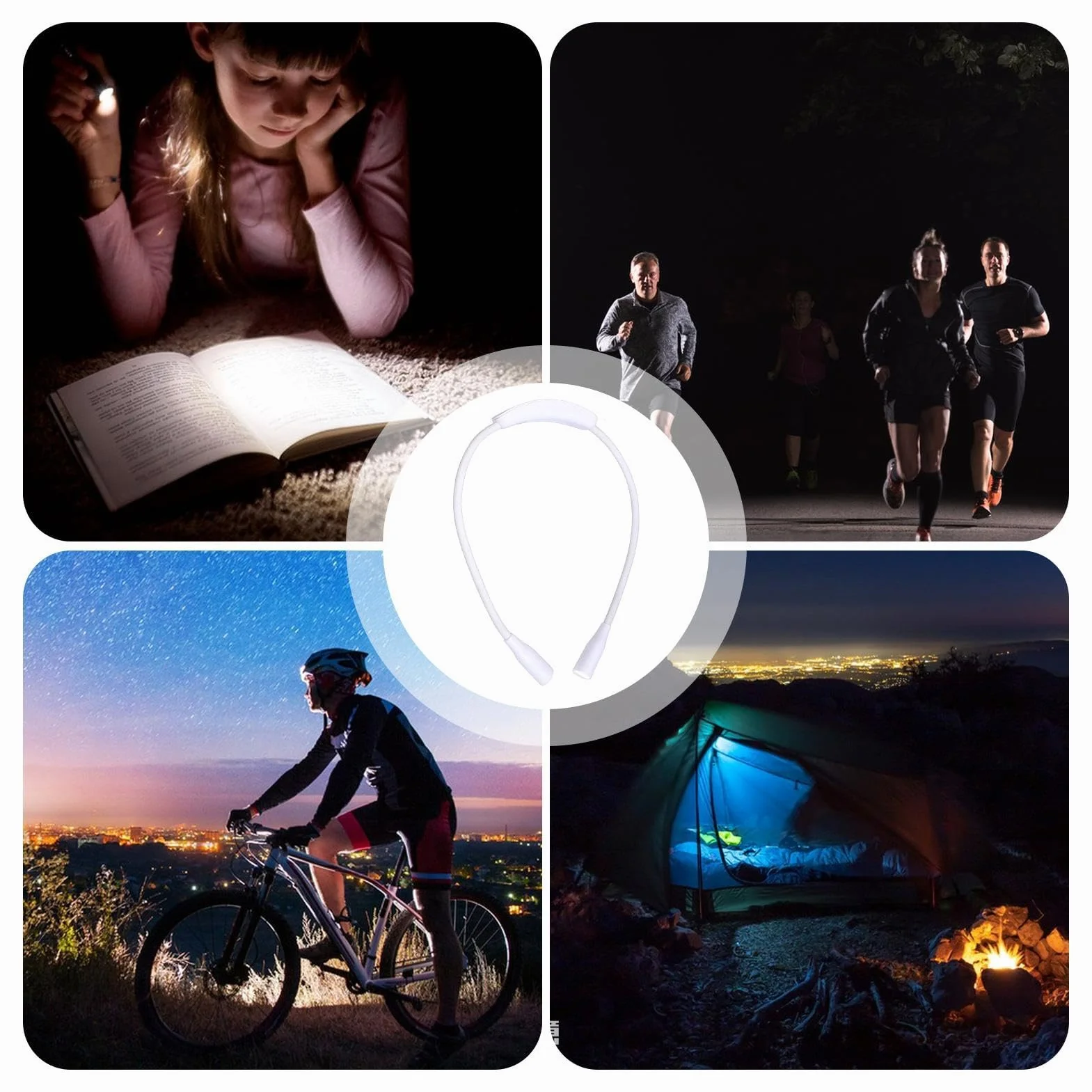 Lámpara de lectura para el cuello - Luces nocturnas de lámpara de libro recargable USB - Ajustable con brazos flexibles, luz nocturna USB duradera para, tejer, manualidades, reparación